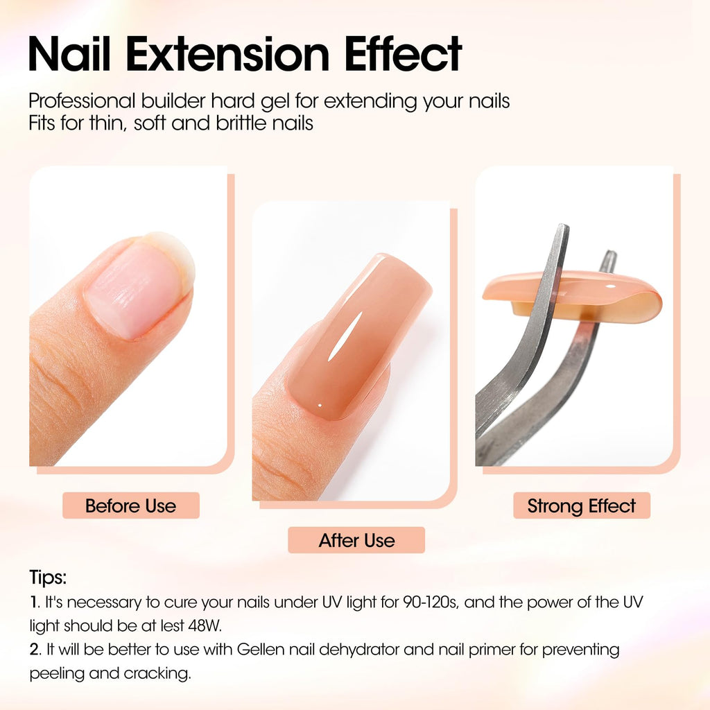 GELLEN Builder Gel Nails Extensions – Nude 30g, UV/LED, 20 Nail Forms