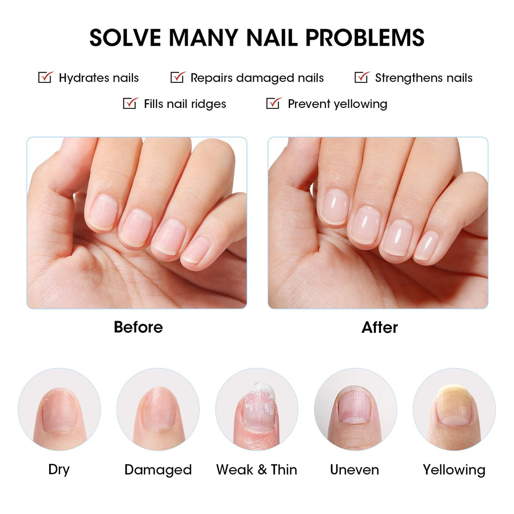 GELLEN Clear Ridge Filling Base Coat – 3-in-1 Nail Strengthener, Sheer Milky White Tint, HEMA/TPO Free