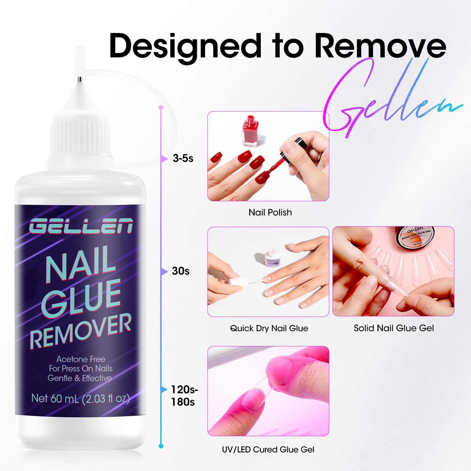 Gellen Press On Nail Remover – Acetone-Free, Needle Applicator, Quick Glue Removal