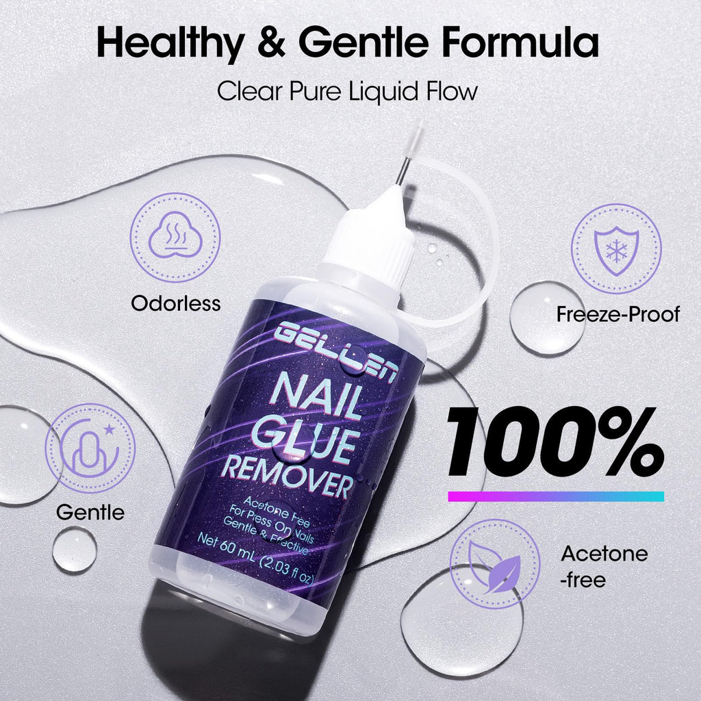Gellen Press On Nail Remover – Acetone-Free, Needle Applicator, Quick Glue Removal