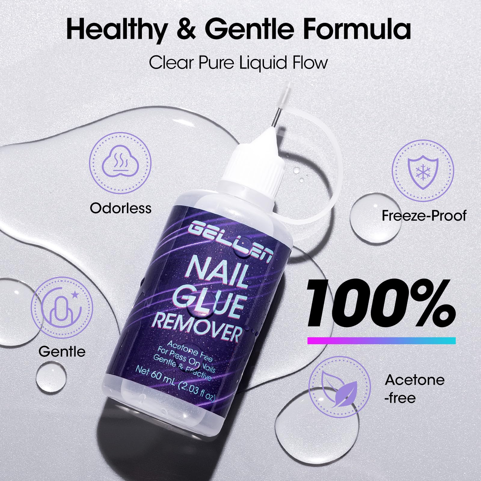 Gellen Press On Nail Remover – Acetone-Free, Needle Applicator, Quick Glue Removal
