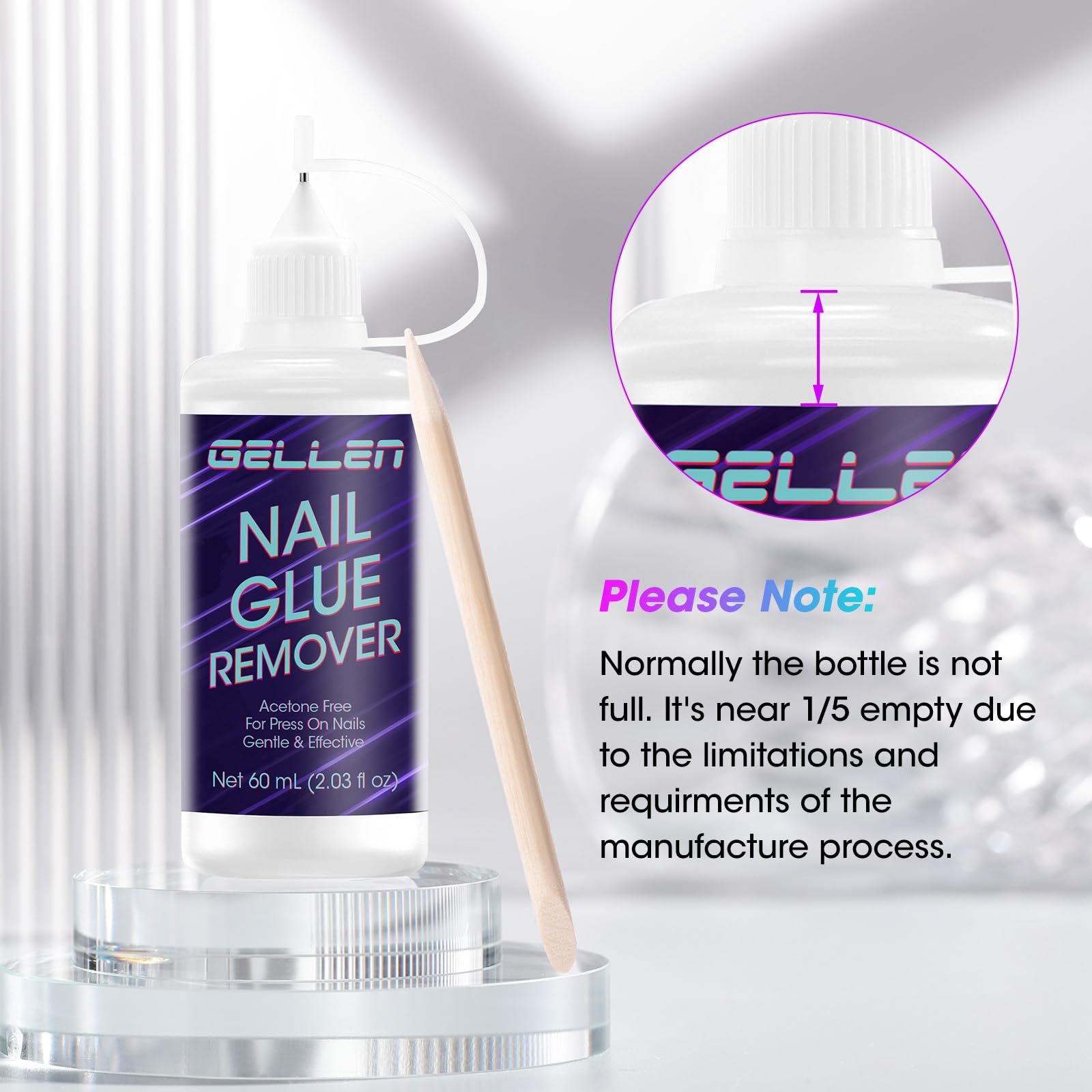 Gellen Press On Nail Remover – Acetone-Free, Needle Applicator, Quick Glue Removal