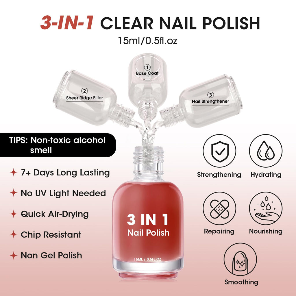 GELLEN Clear Ridge-Filling Base Coat – Sheer Pink Tint, Nourishing Protein & Shea Butter