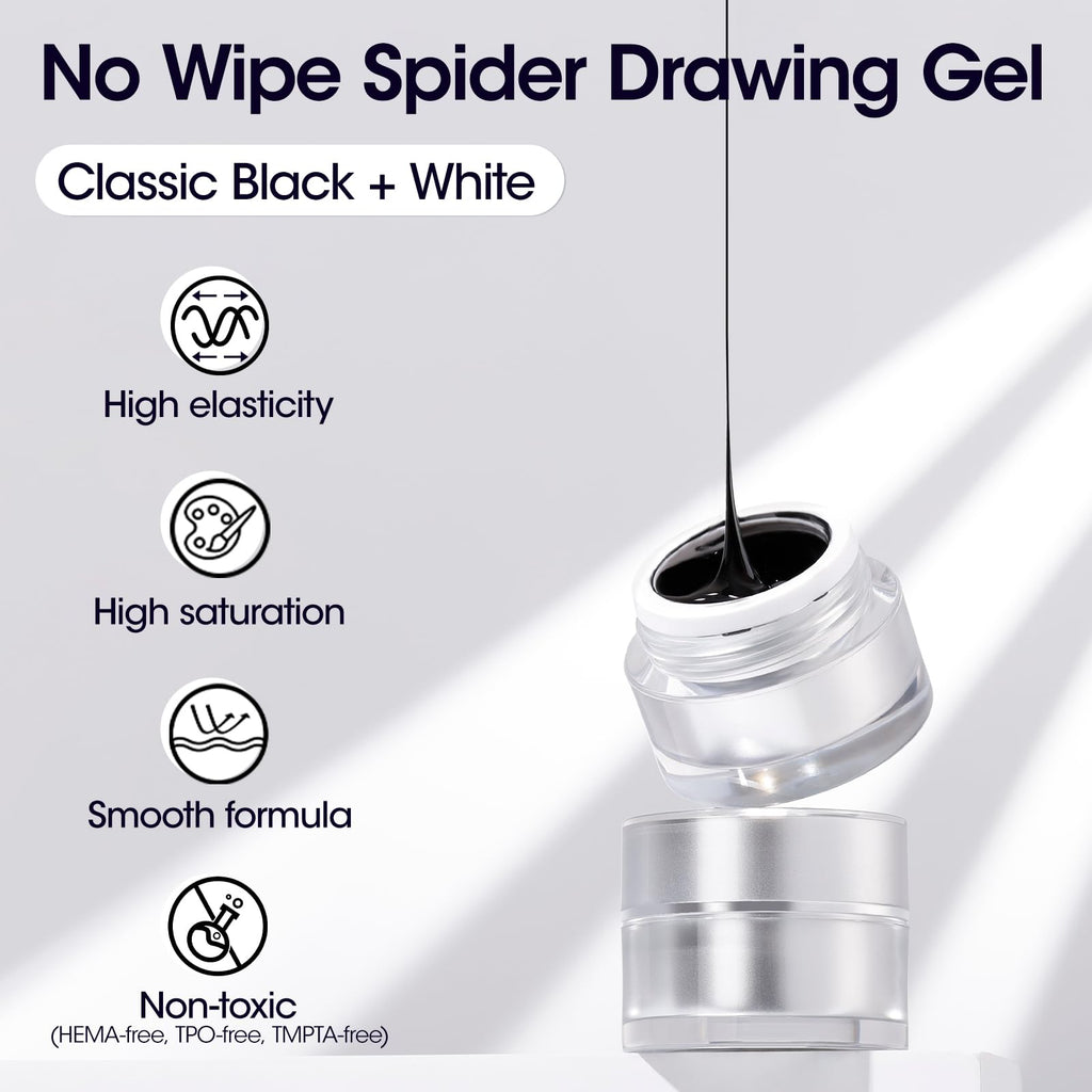 GELLEN Spider Gel for Nails – Classic Black & White Nail Art, Elastic, UV/LED Cured