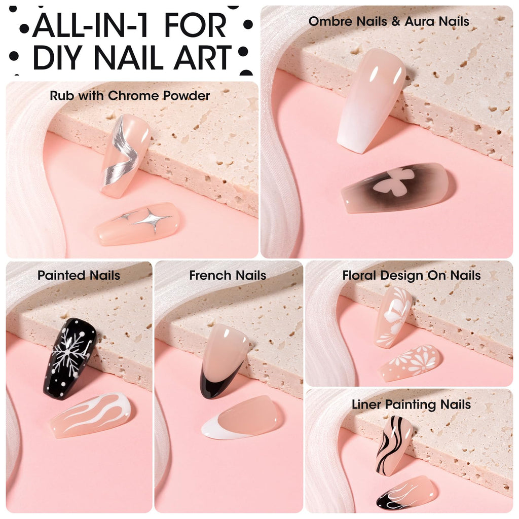 GELLEN Nail Painting Gel 2Pcs 8g – Black & White No-Wipe Nail Art Gel for Liner, Florals & French