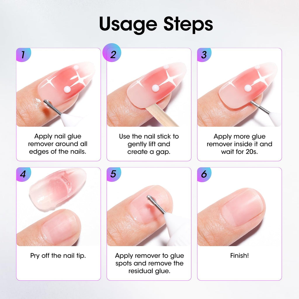 Gellen Press On Nail Remover – Acetone-Free, Needle Applicator, Quick Glue Removal