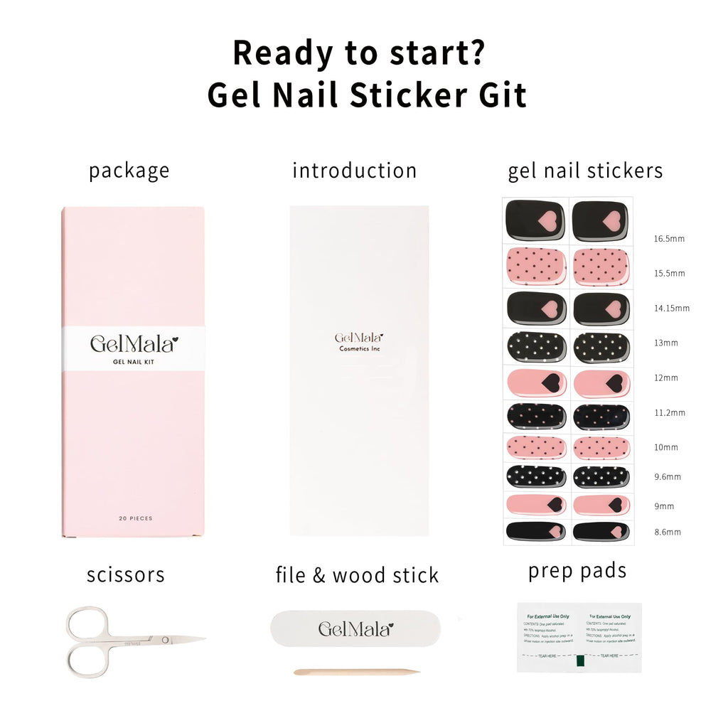 GelMala Hearts Polka Dot Semi-Cured Gel Nail Strips – Easy At-Home Manicure