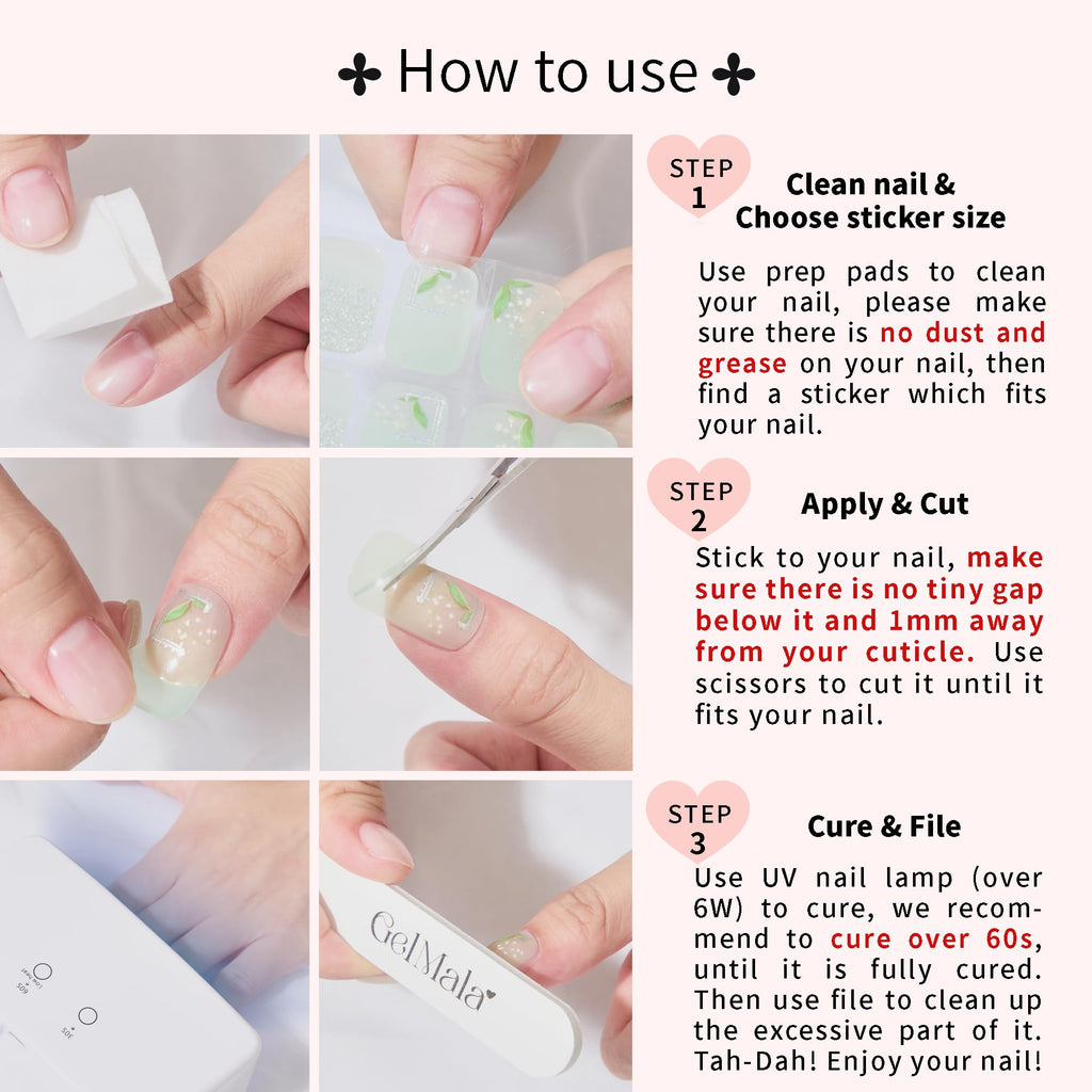 GelMala Hearts Polka Dot Semi-Cured Gel Nail Strips – Easy At-Home Manicure