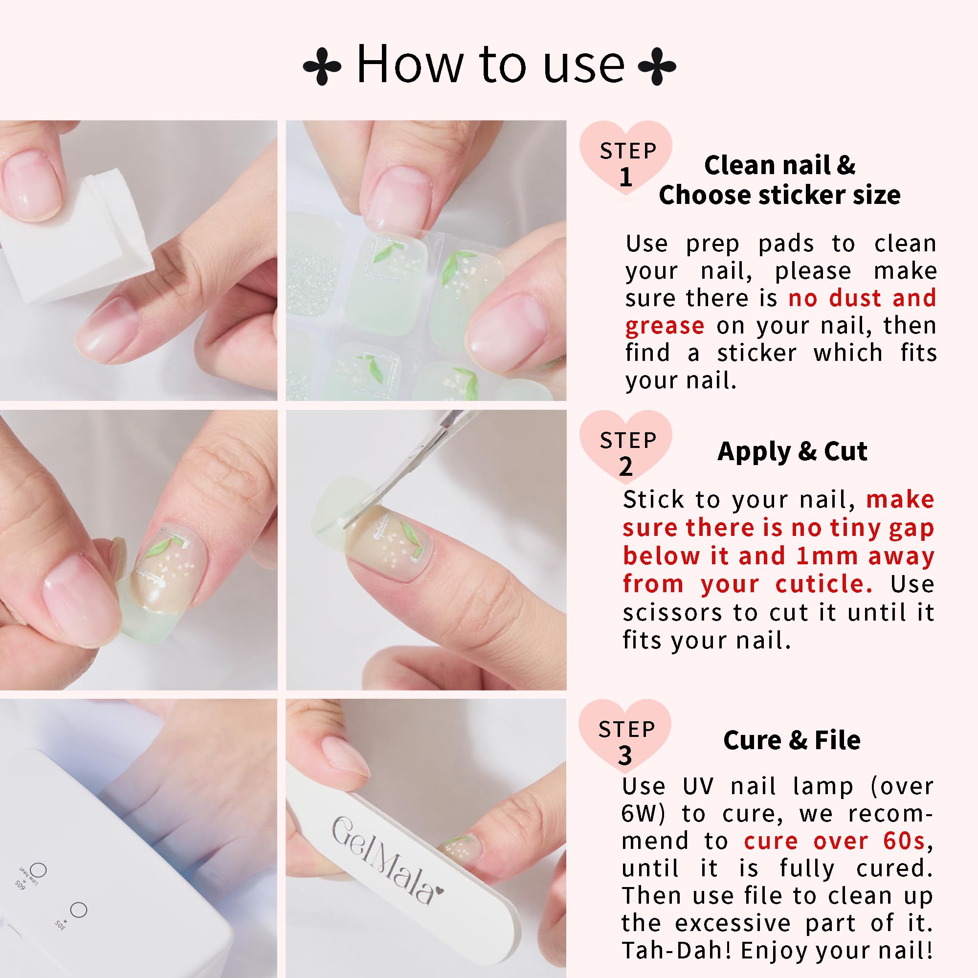 GelMala Hearts Polka Dot Semi-Cured Gel Nail Strips – Easy At-Home Manicure