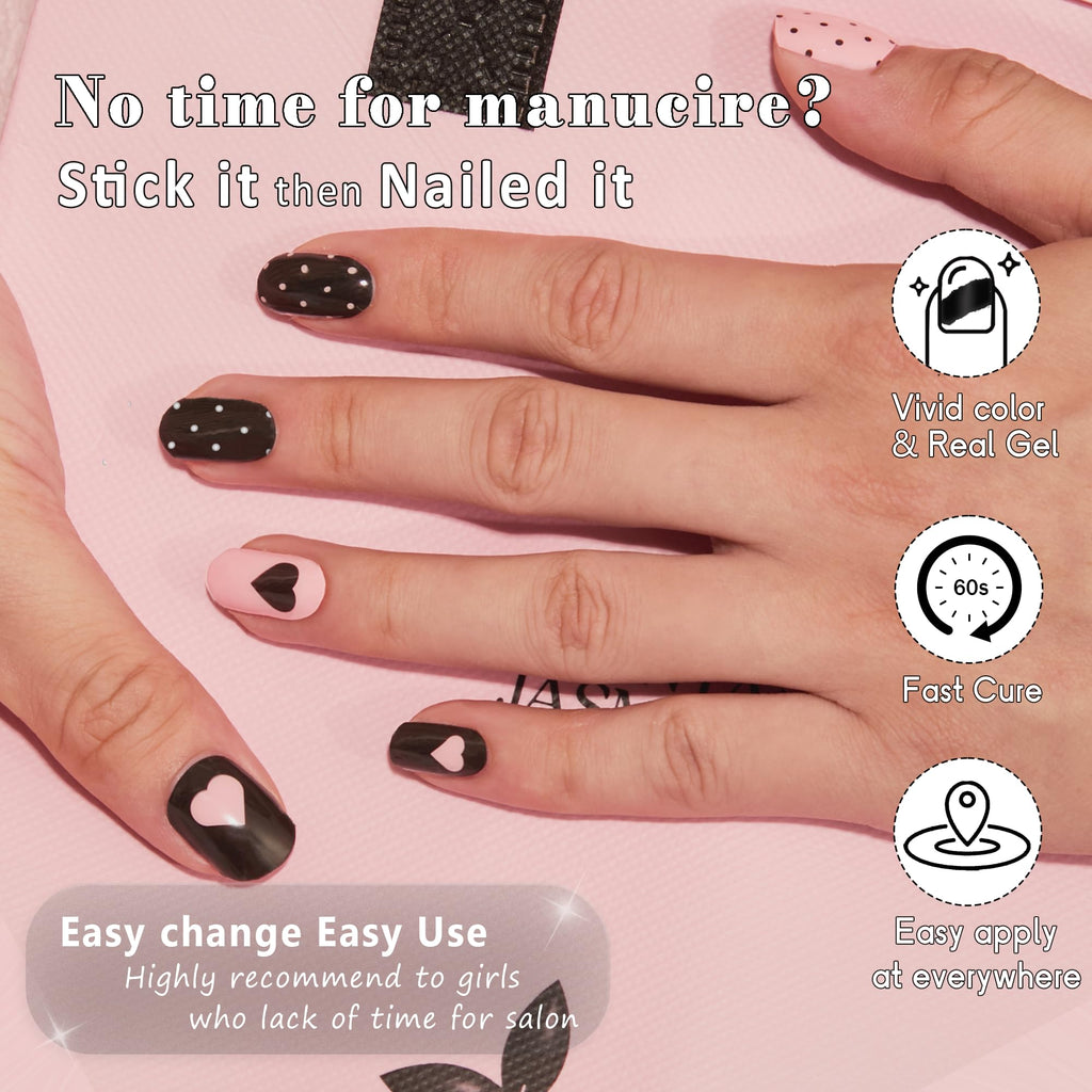 GelMala Hearts Polka Dot Semi-Cured Gel Nail Strips – Easy At-Home Manicure