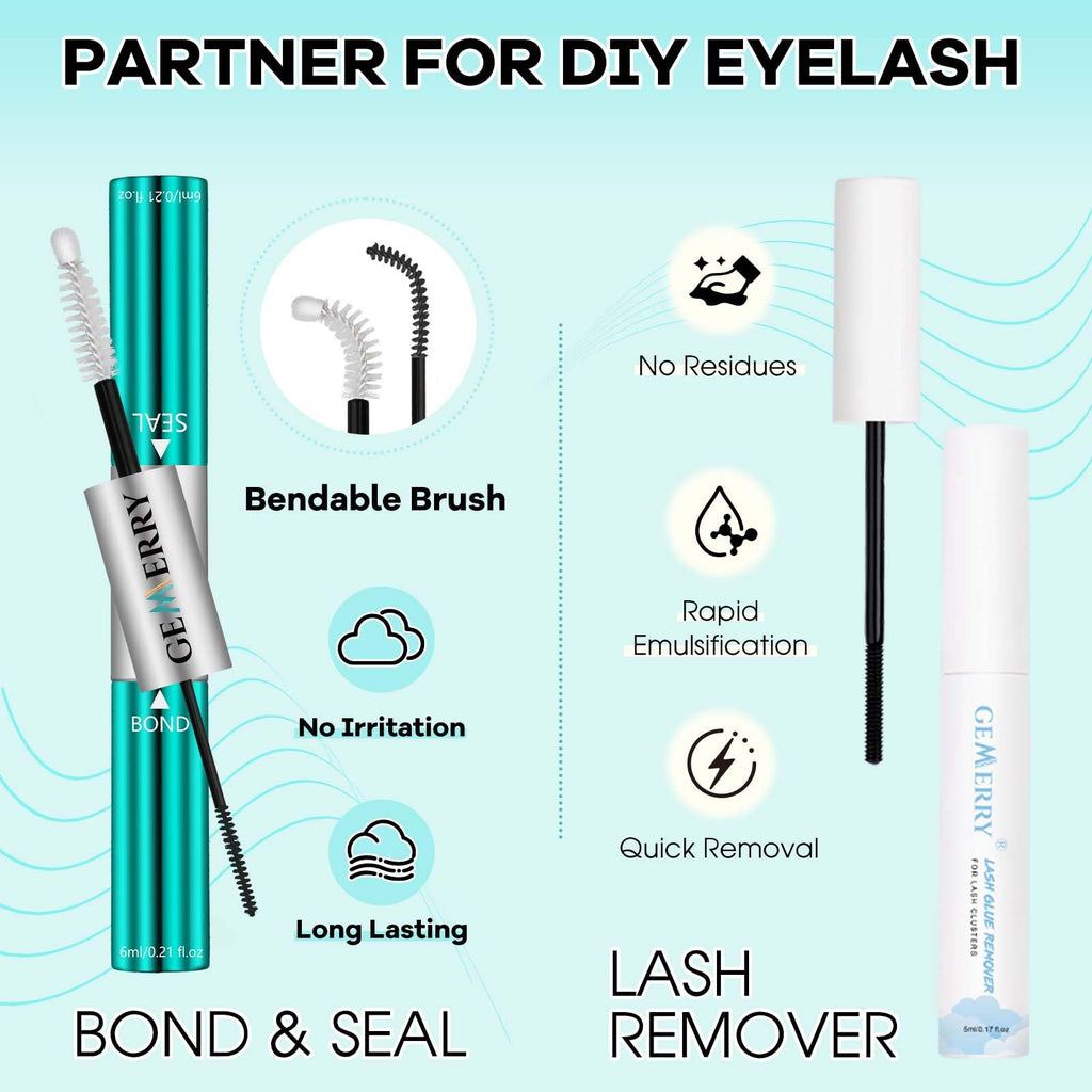 GEMERRY Lash Extension Kit 30D+40D Clusters | 280pcs, 10-18mm, Bond & Seal, Remover, Tweezers & Brush