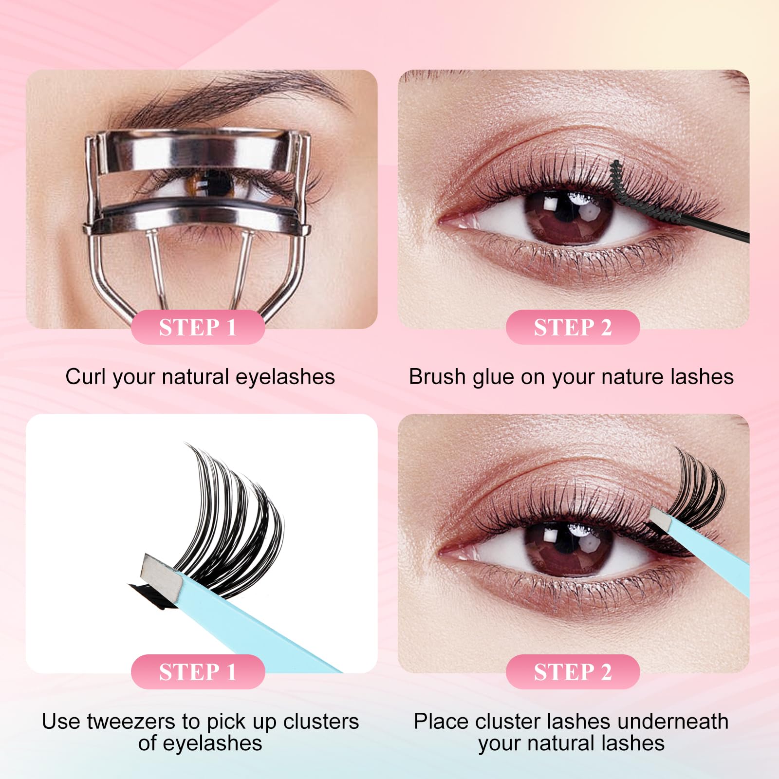 GEMERRY Lash Clusters Kit 565Pcs | 30D–100D Eyelash Extensions, 8–16mm, Bond & Seal, Tweezers