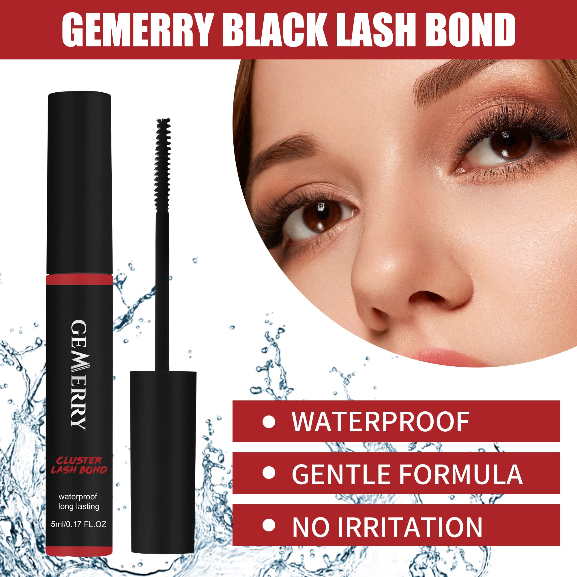 GEMERRY Lash Bond: Long-Lasting Cluster Lash Glue for Sensitive Eyes – Waterproof, Black