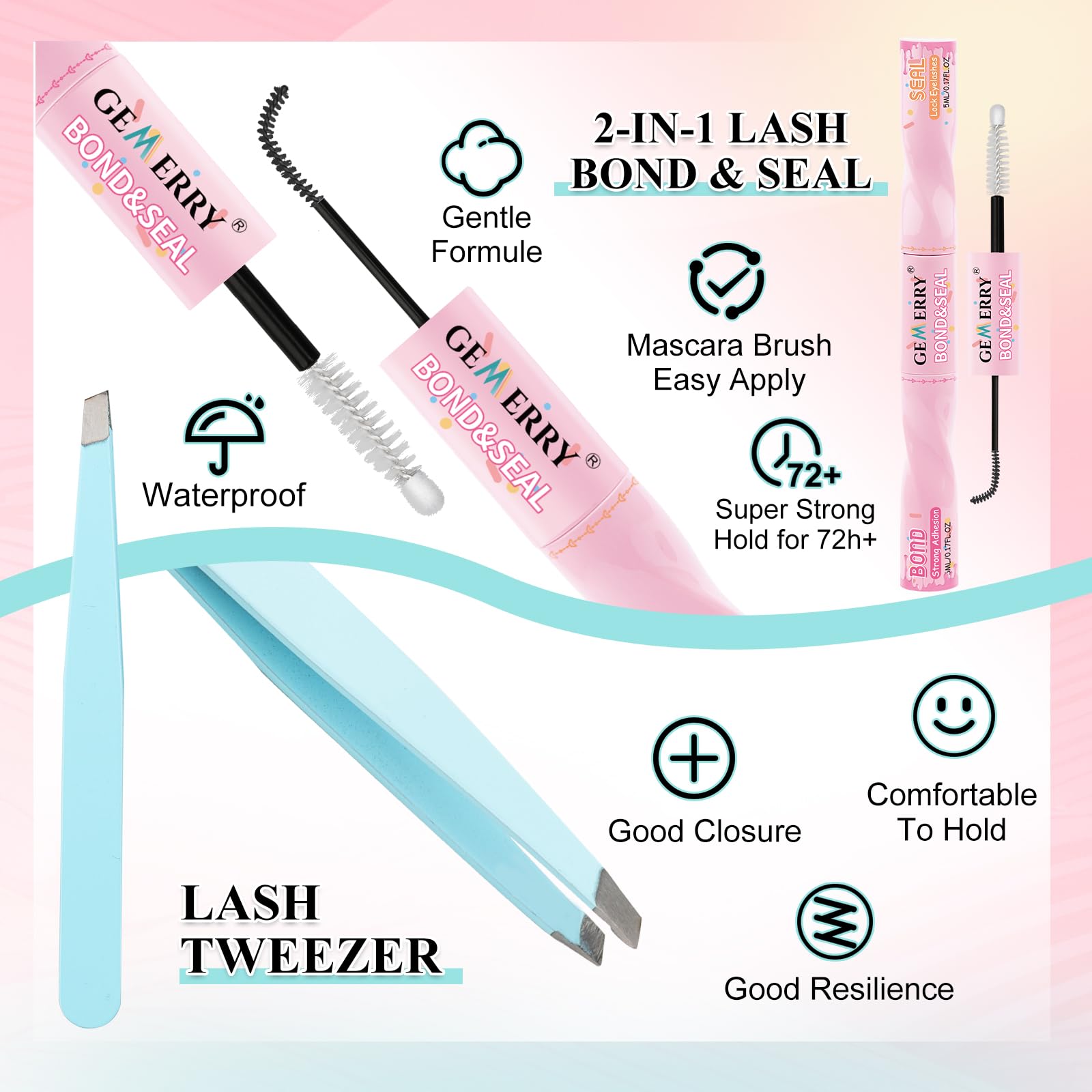 GEMERRY Lash Clusters Kit 565Pcs | 30D–100D Eyelash Extensions, 8–16mm, Bond & Seal, Tweezers