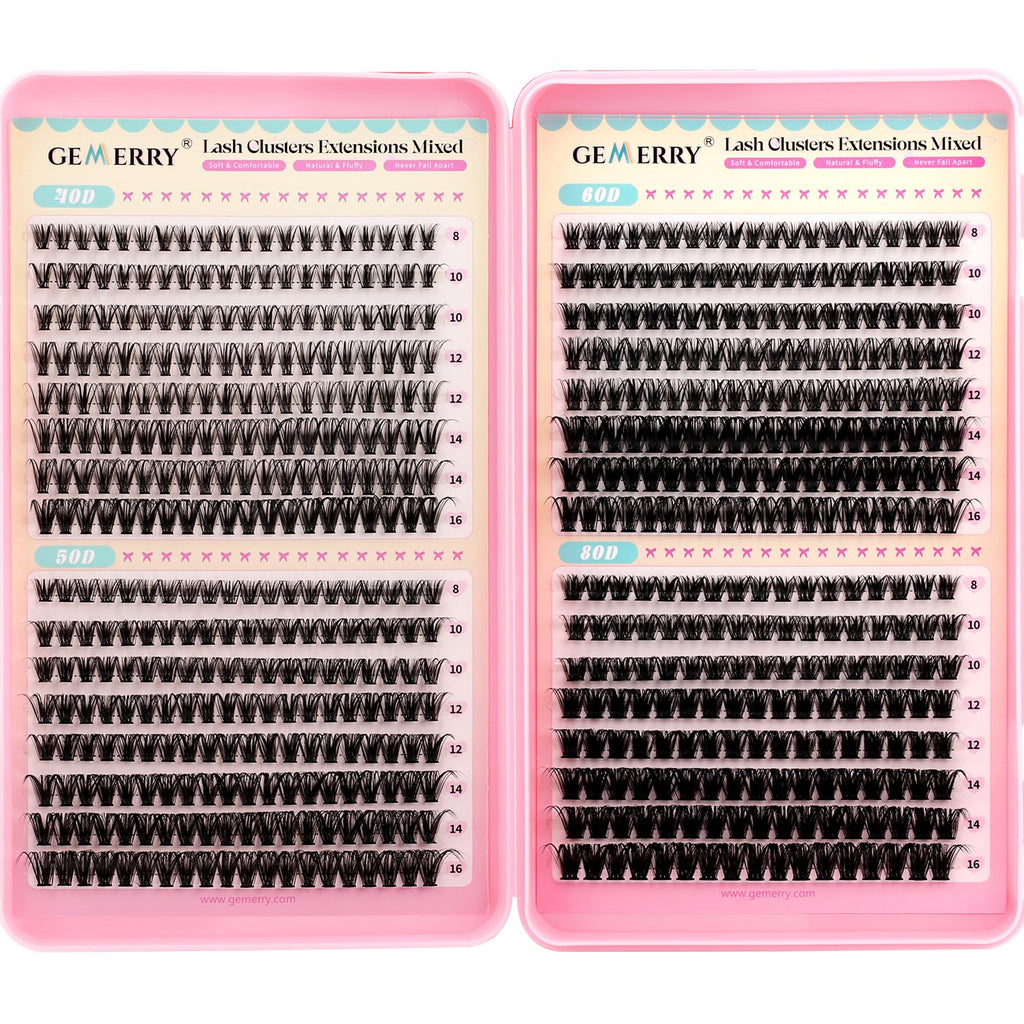 GEMERRY Lash Clusters – 4 Styles (40D, 50D, 60D, 80D) Fluffy DIY Eyelashes