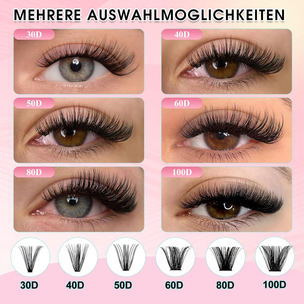 GEMERRY Lash Clusters Kit 565Pcs | 30D–100D Eyelash Extensions, 8–16mm, Bond & Seal, Tweezers