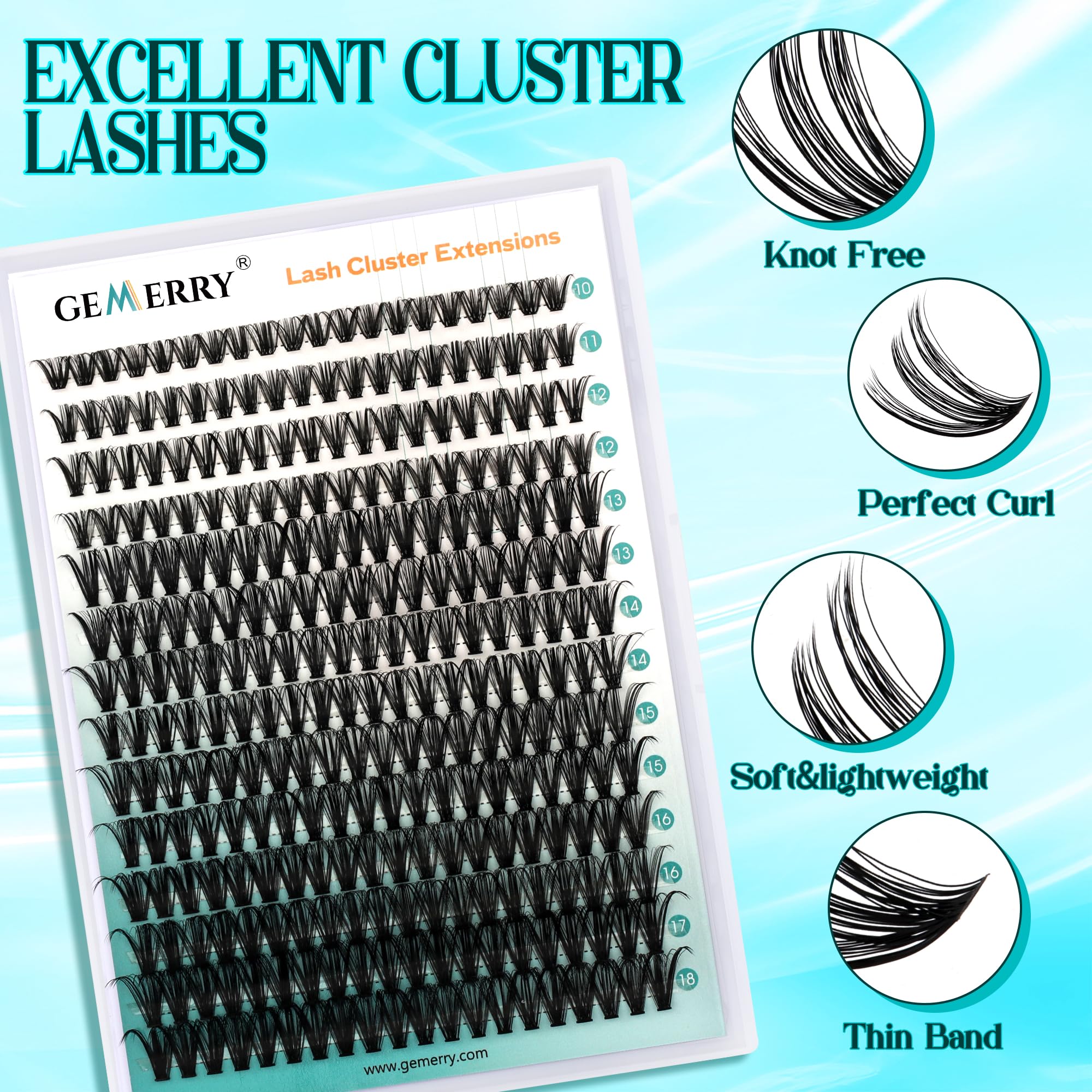 GEMERRY Fluffy Lash Extension Kit – DIY Lash Clusters (280Pcs, D Curl, 80P-10-18mm) with Bond & Seal