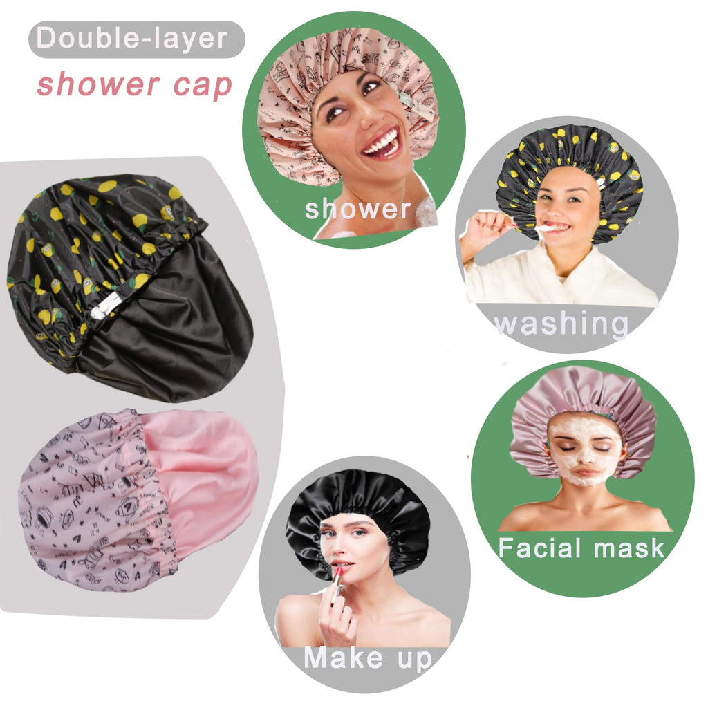 Genergy 2Pcs Satin-Interior Shower Cap – Extra Large, Reusable & Waterproof