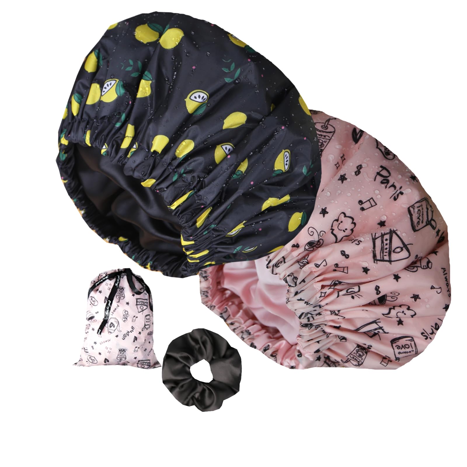 Genergy 2Pcs Satin-Interior Shower Cap – Extra Large, Reusable & Waterproof