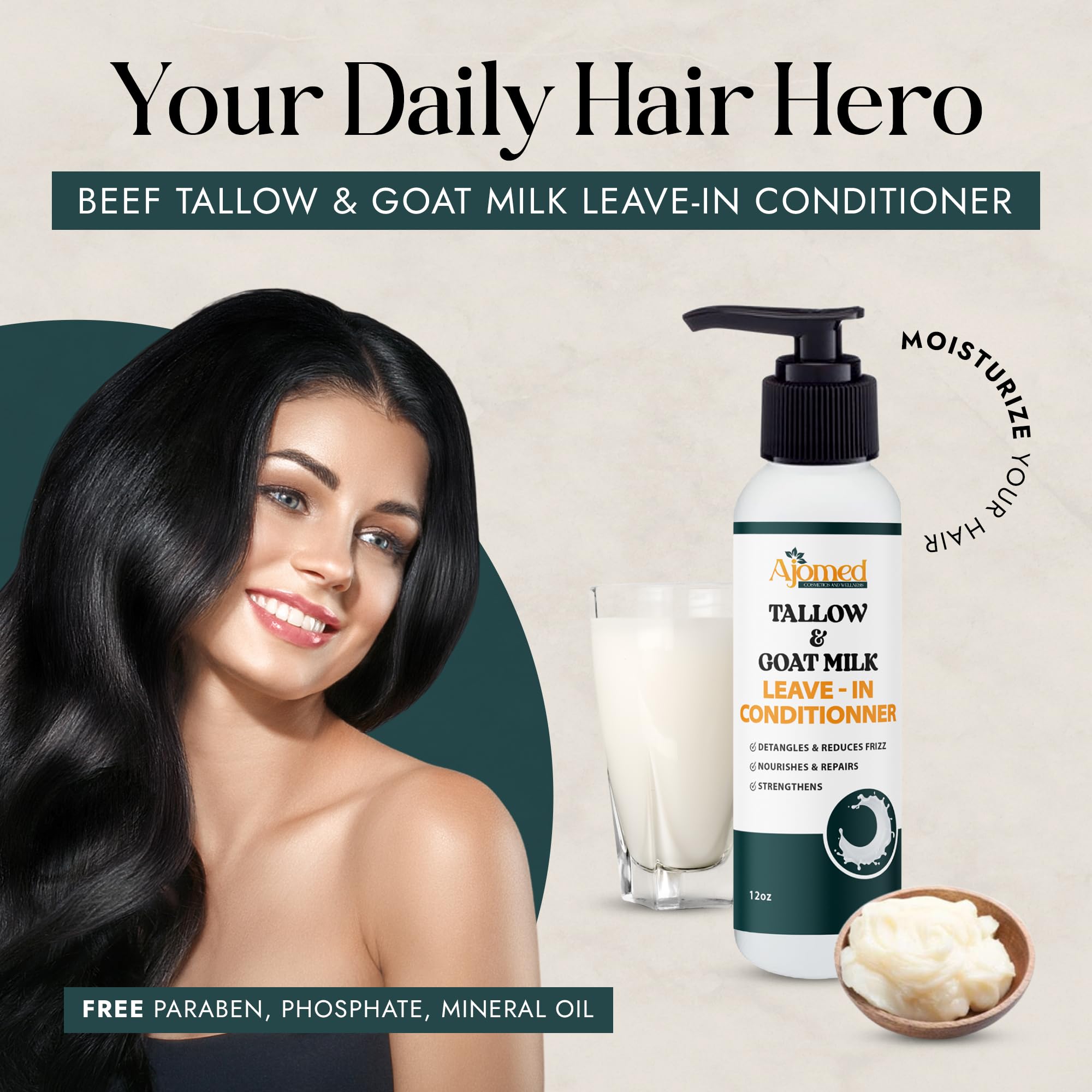 Generic Beef Tallow & Goat Milk Leave-In Conditioner – Handmade Detangler for Dry & Damaged Hair (8 oz)