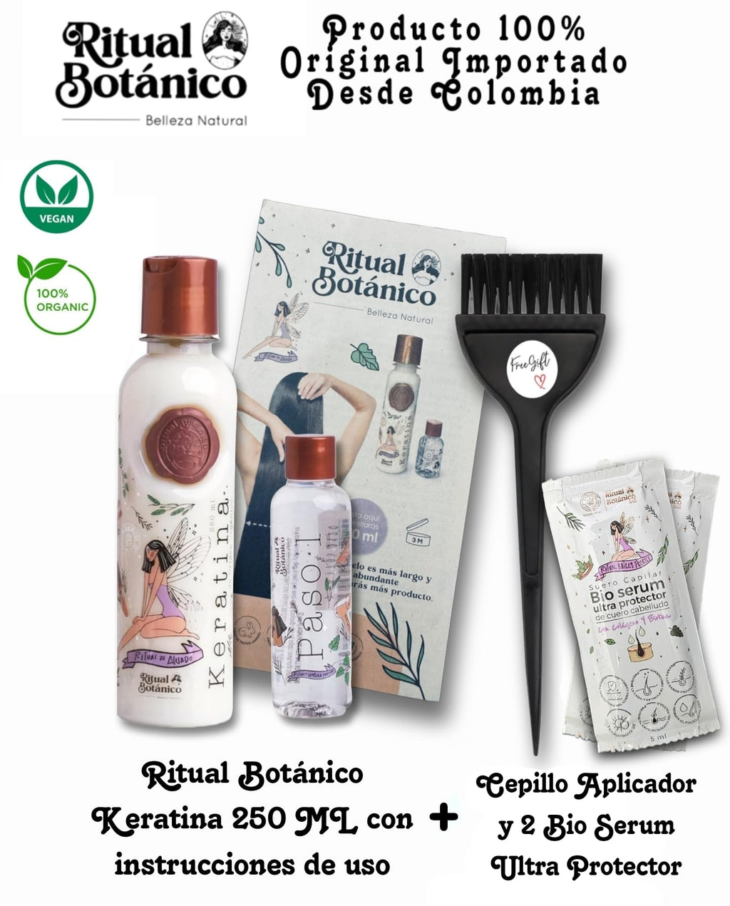 Botanical Origin Organic Keratin 250ml – 12 Natural Oils, Vegan Smoothing | Includes Brush & 2 Bio Serums