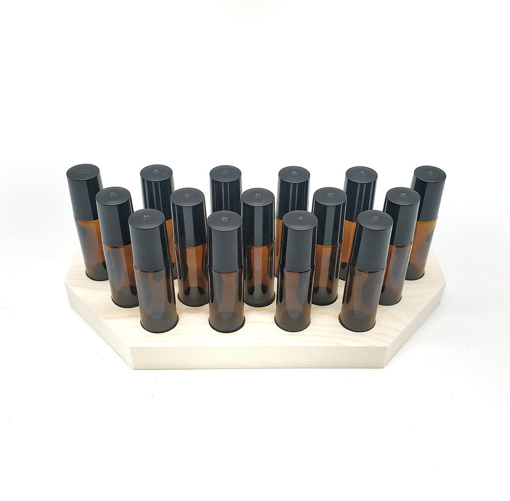 Generic Roller Ball Bottle Display Rack – 15 Hole Natural Pine, Handmade