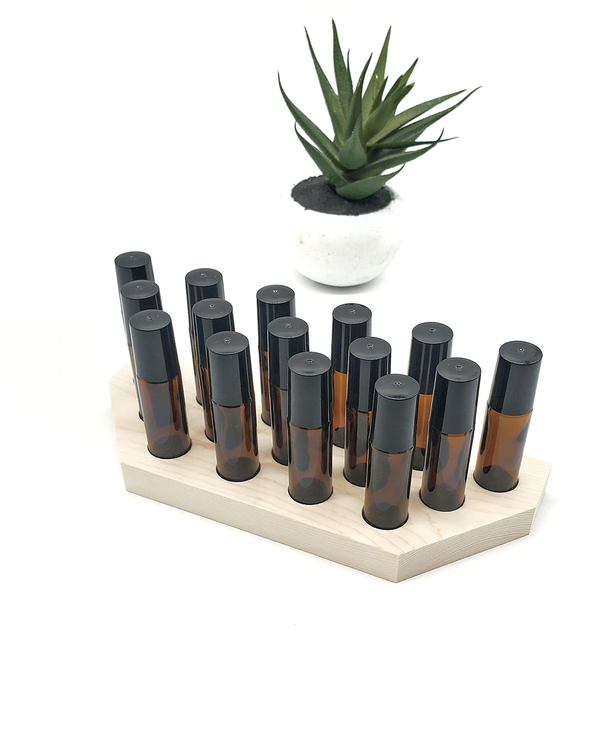 Generic Roller Ball Bottle Display Rack – 15 Hole Natural Pine, Handmade