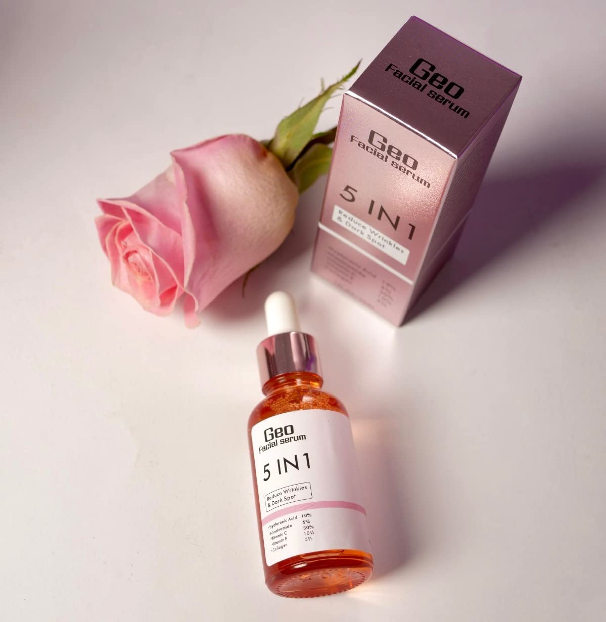 Geo Facial Serum 5 in 1 – Hyaluronic Acid, Vitamin C, Vitamin E, Collagen & Niacinamide for Hydration and Even Tone