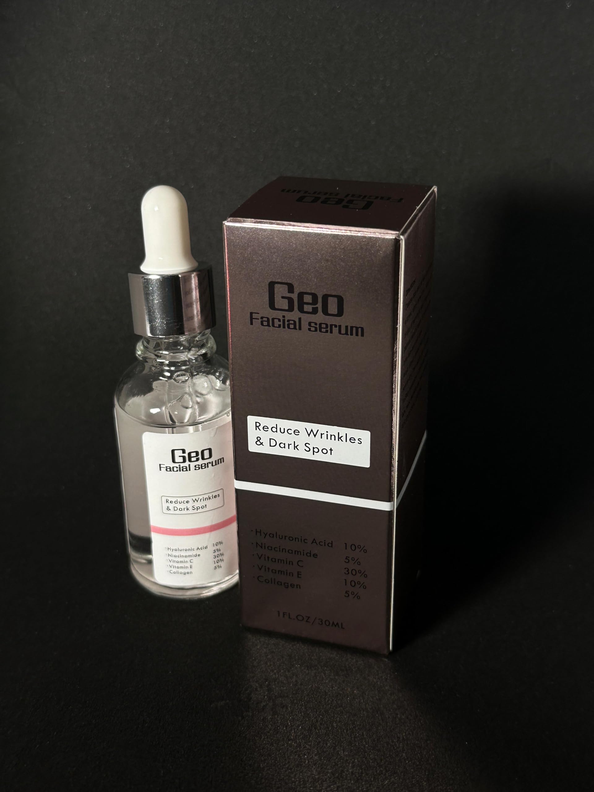 Geo Facial Serum 5 in 1 – Hyaluronic Acid, Vitamin C, Vitamin E, Collagen & Niacinamide for Hydration and Even Tone