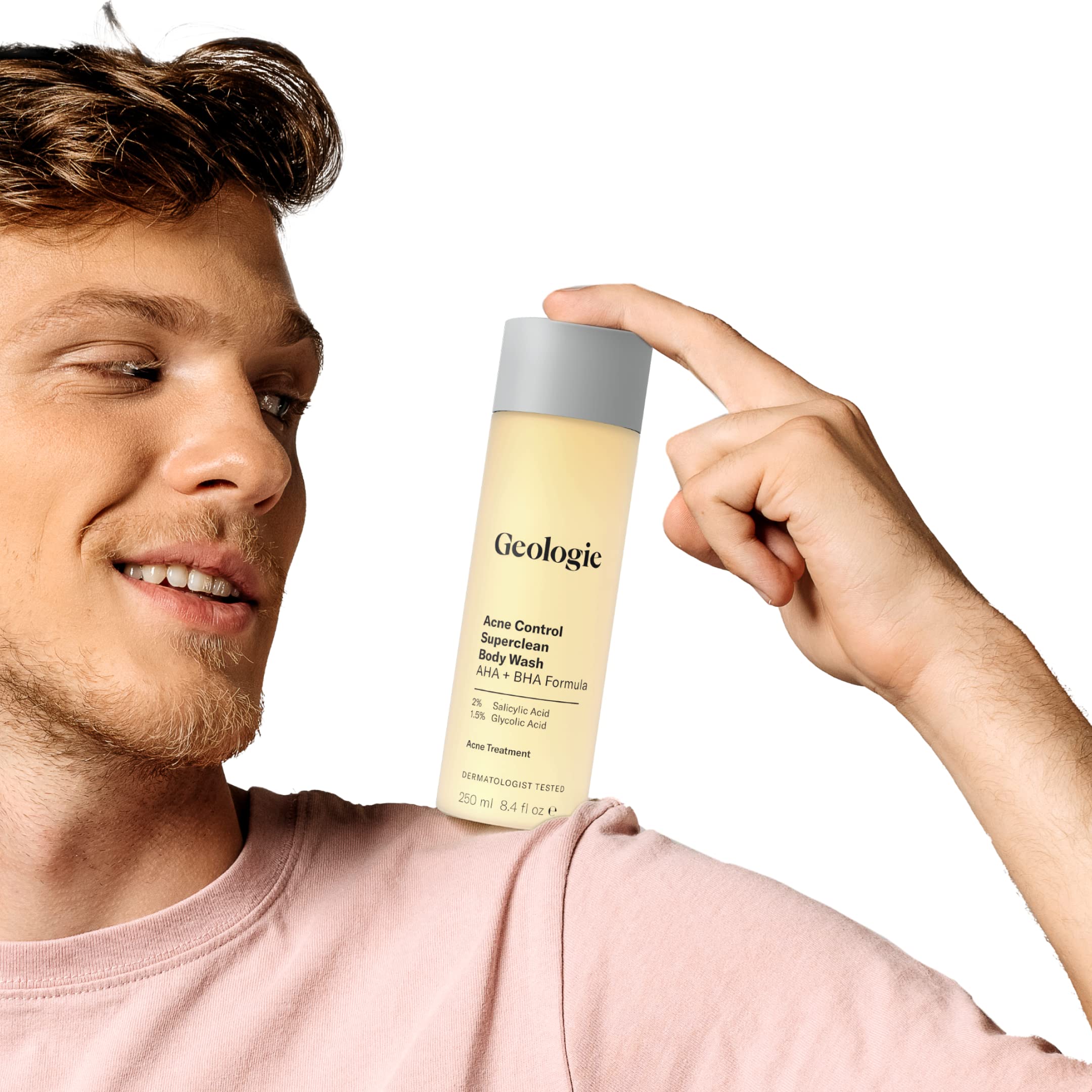 Geologie Acne Control Body Wash | Exfoliating AHA + BHA Cleanser for Back