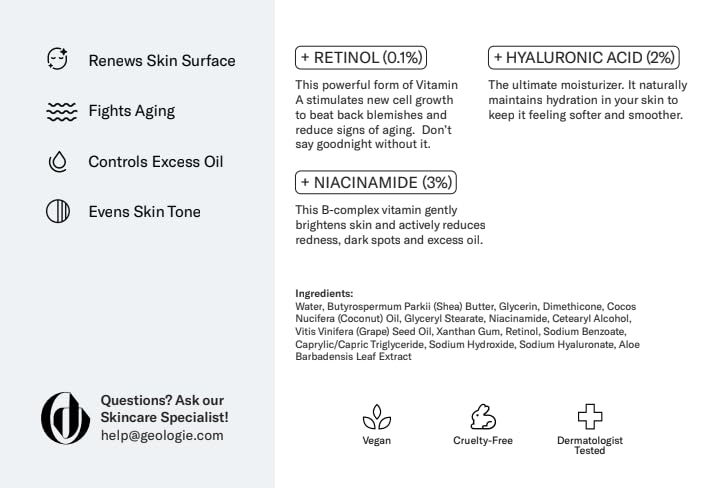 Geologie Retinol Night Cream for Sensitive Skin | Gentle 0.1% Retinol