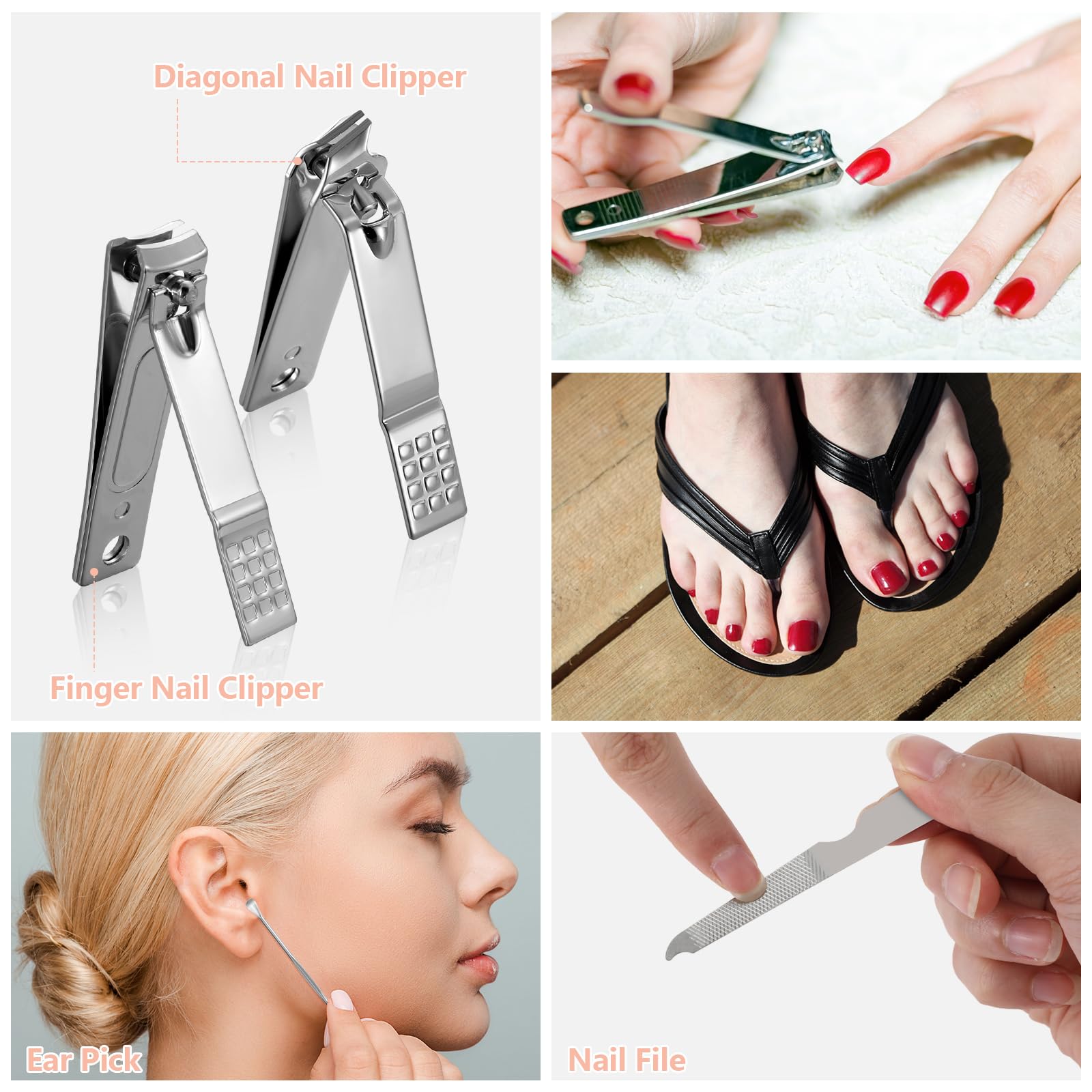Geosar 50-Set Travel Manicure Kit Stainless Steel Case Pink