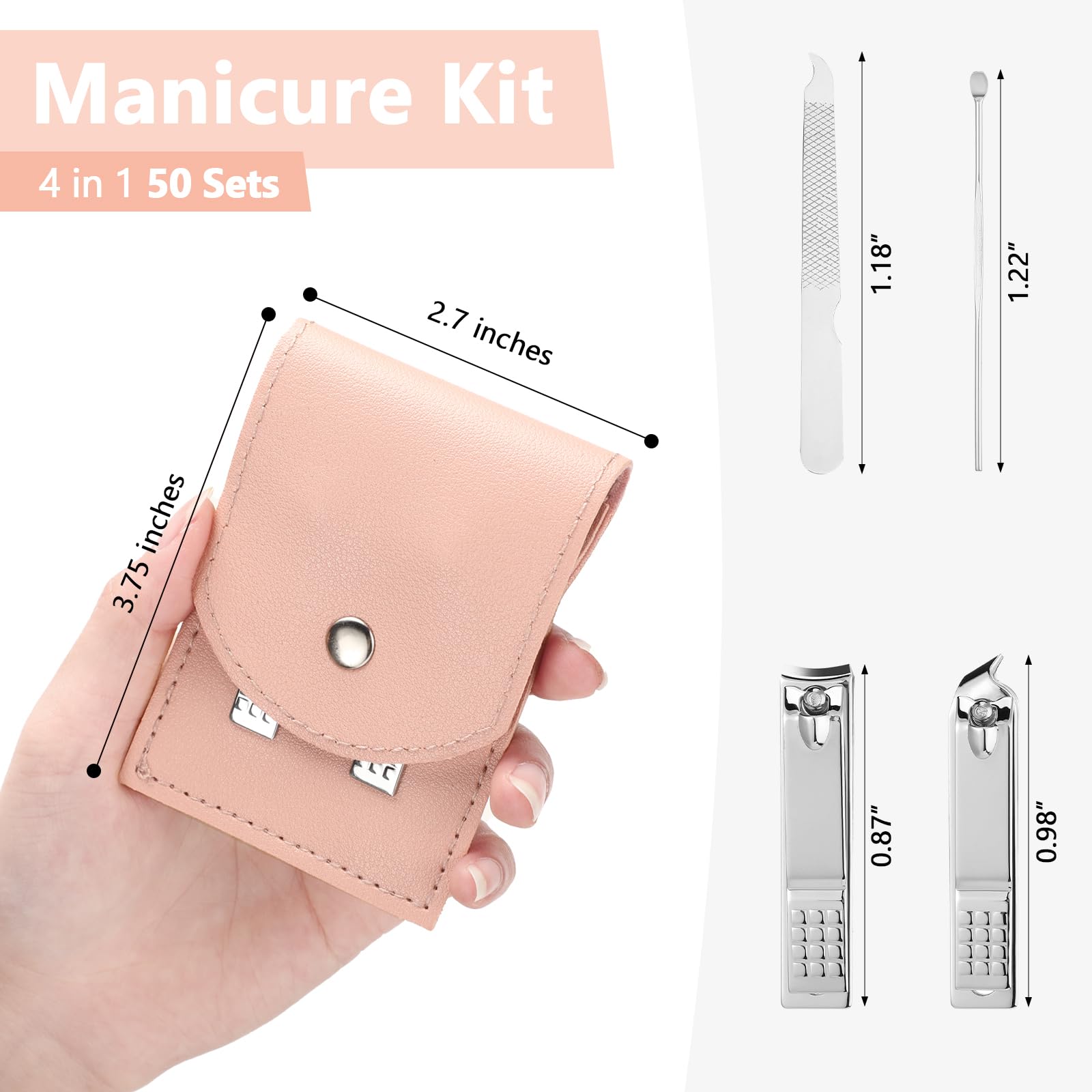 Geosar 50-Set Travel Manicure Kit Stainless Steel Case Pink