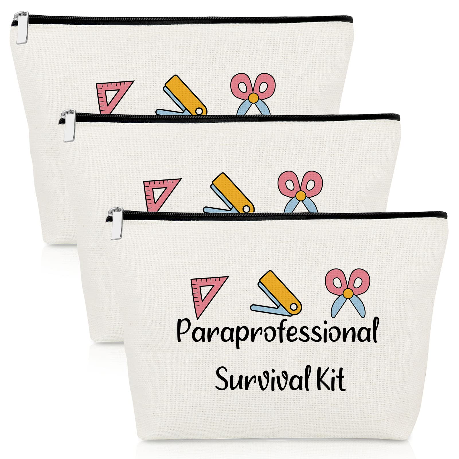 Gevody Paraprofessional Appreciation Gift 3-Pack Makeup Bags | Travel Cosmetic Pouches for Paraeducators