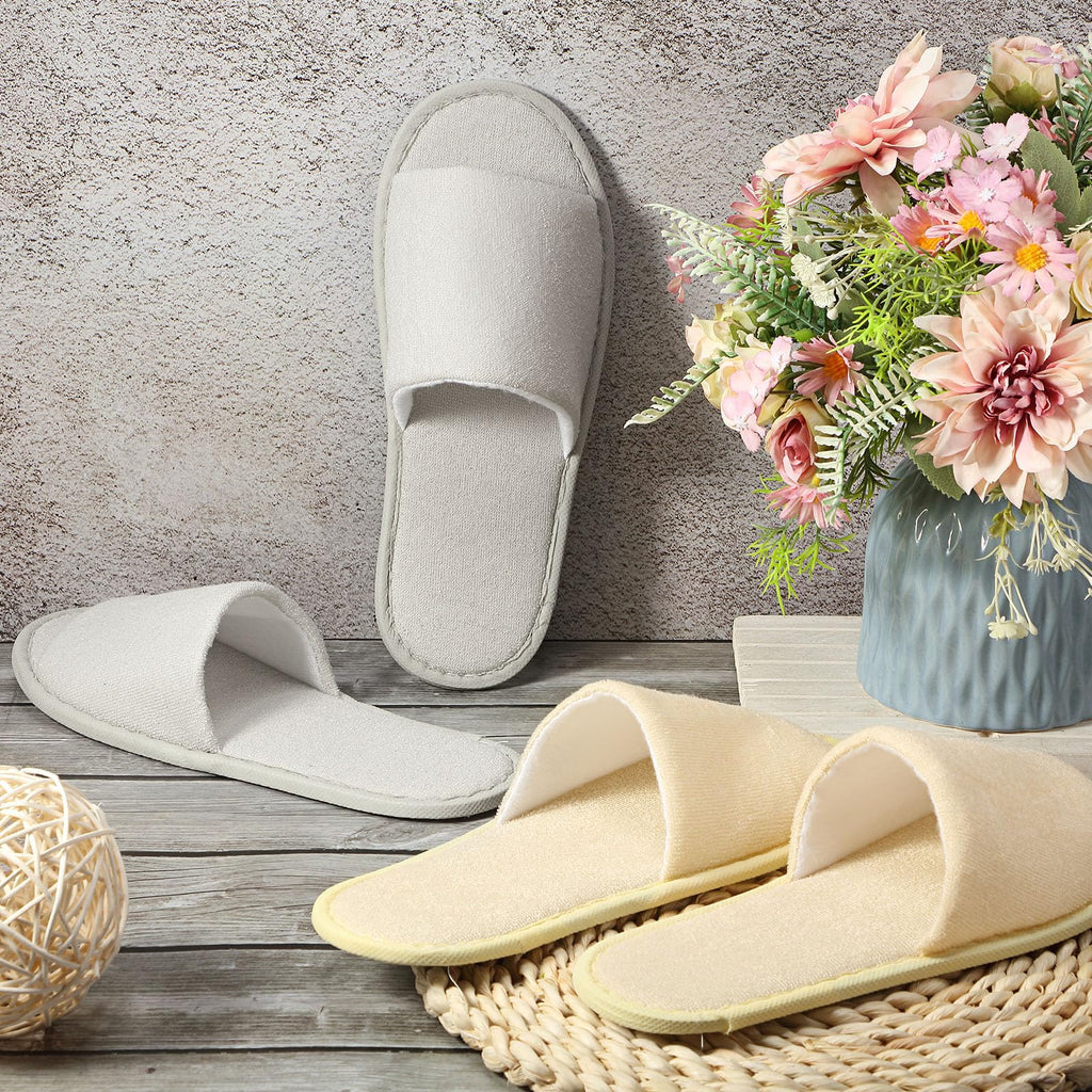 Geyoga 24 Pairs Spa Disposable Slippers – Open Toe, Non-Slip, Unisex (Light Gray & Khaki)