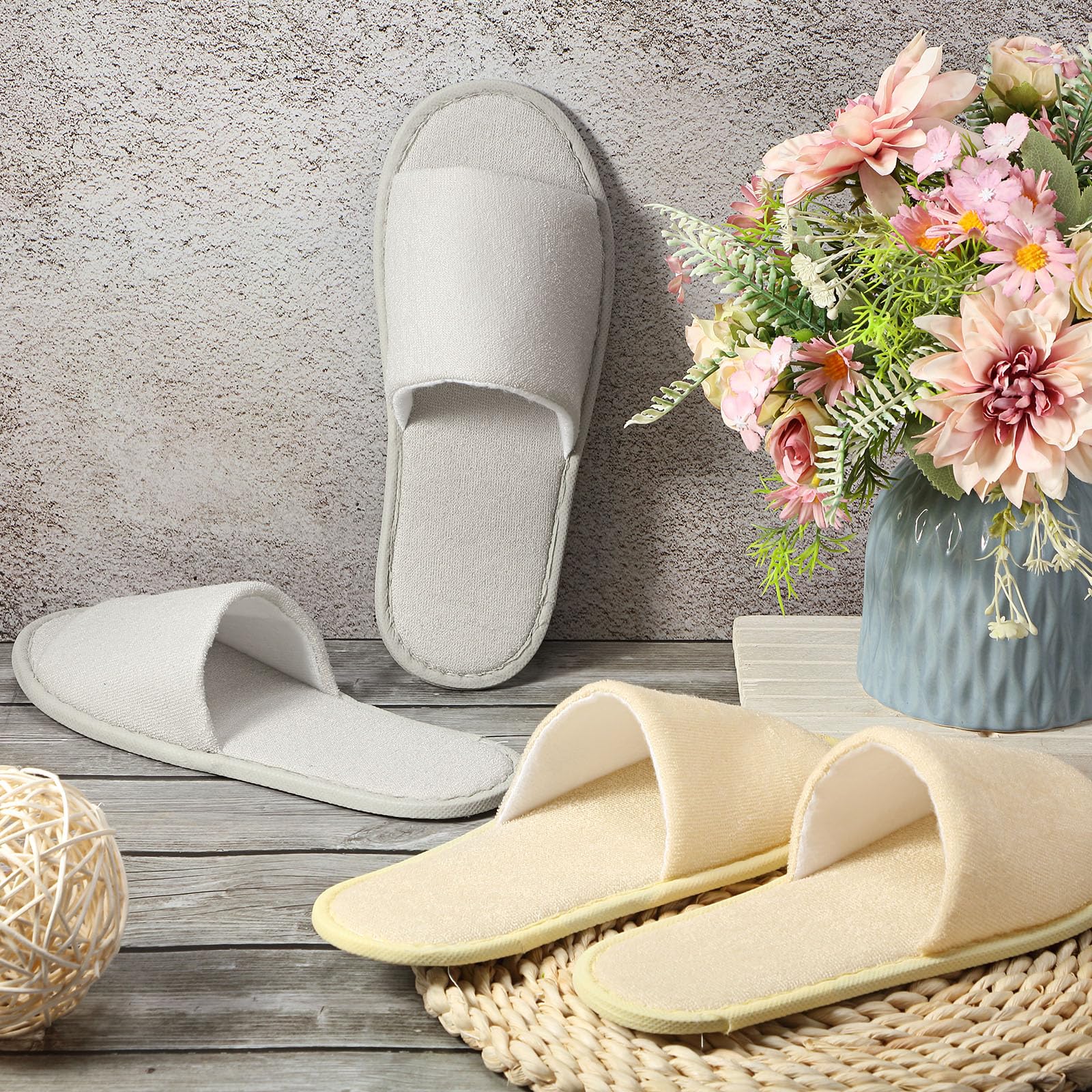 Geyoga 24 Pairs Spa Disposable Slippers – Open Toe, Non-Slip, Unisex (Light Gray & Khaki)