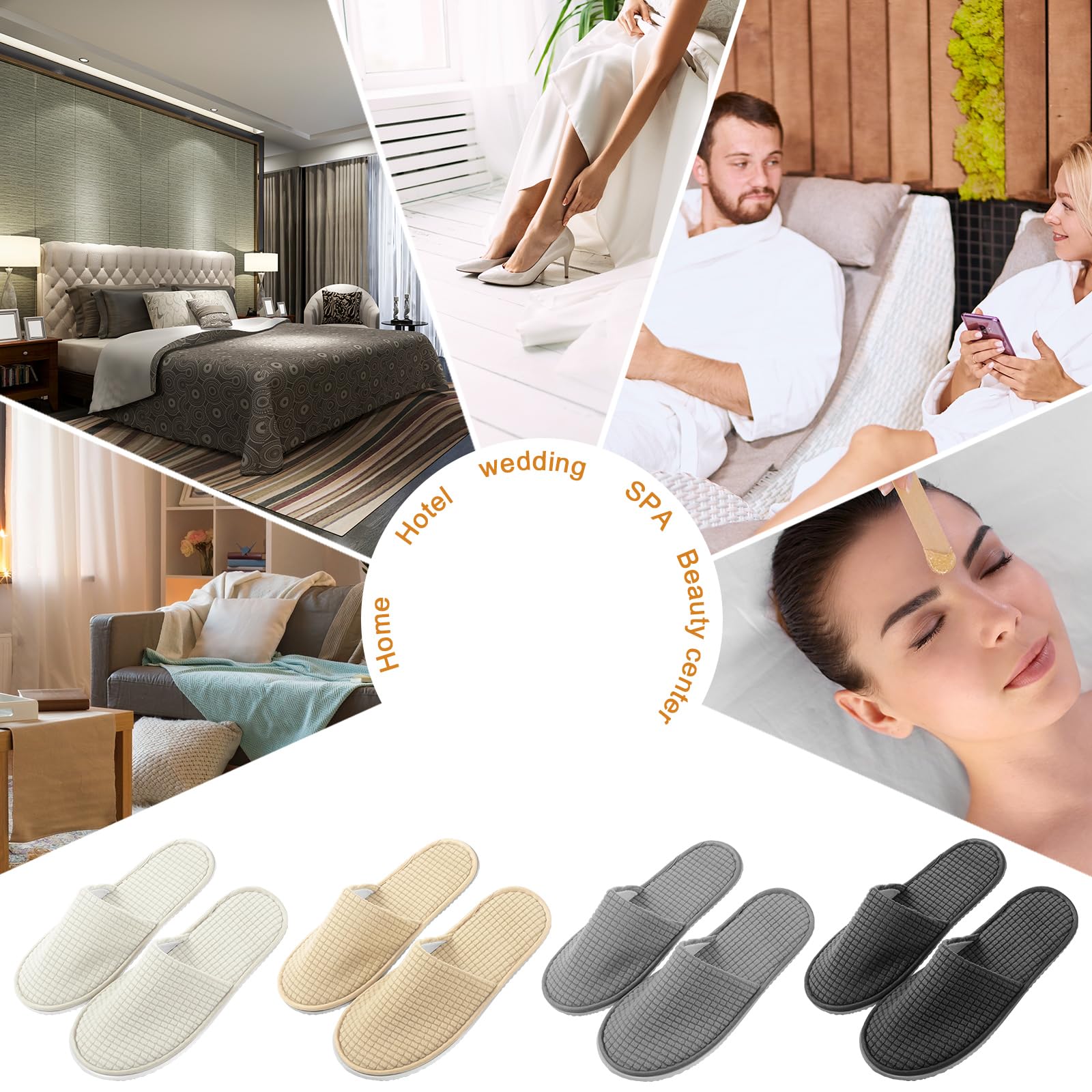 Geyoga 12-Pair House Slippers Pack for Guests – Non-Slip, Disposable & Reusable, Closed-Toe (White/Black/Gray/Beige)