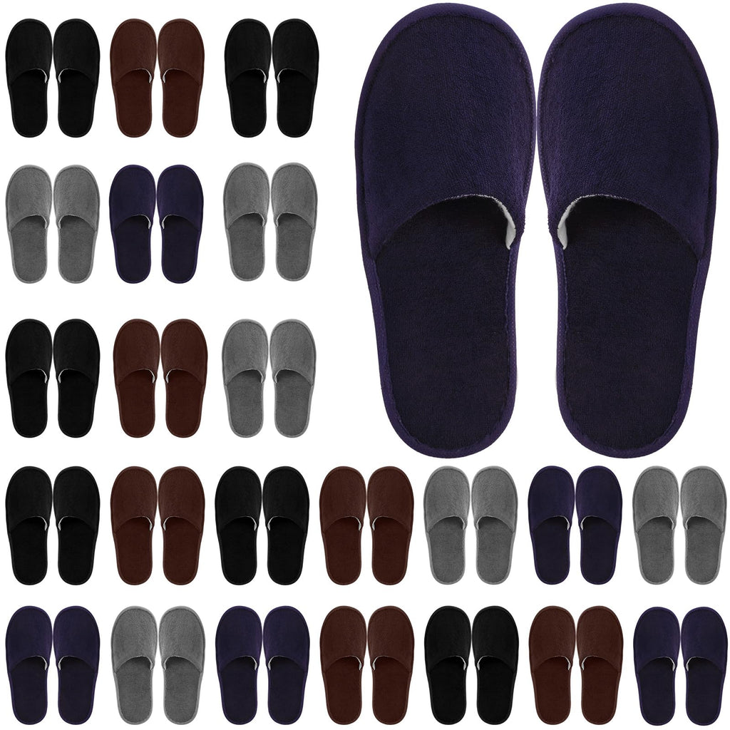Geyoga 24 Pairs Disposable Slippers for Guests – Bulk Hotel Slippers (Dark Colors, L)