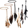 Geyoga 6 Pcs Feather Headband & Hair Clip Set | Boho Hippie Hair Extensions with Clip Comb (Classic Color)