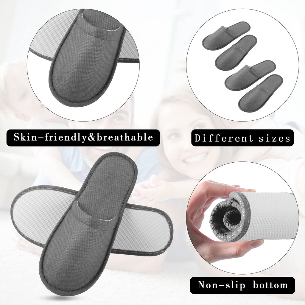 Geyoga 30 Pairs Disposable Spa Slippers – Closed Toe, Non-Slip, 2 Sizes (Gray)