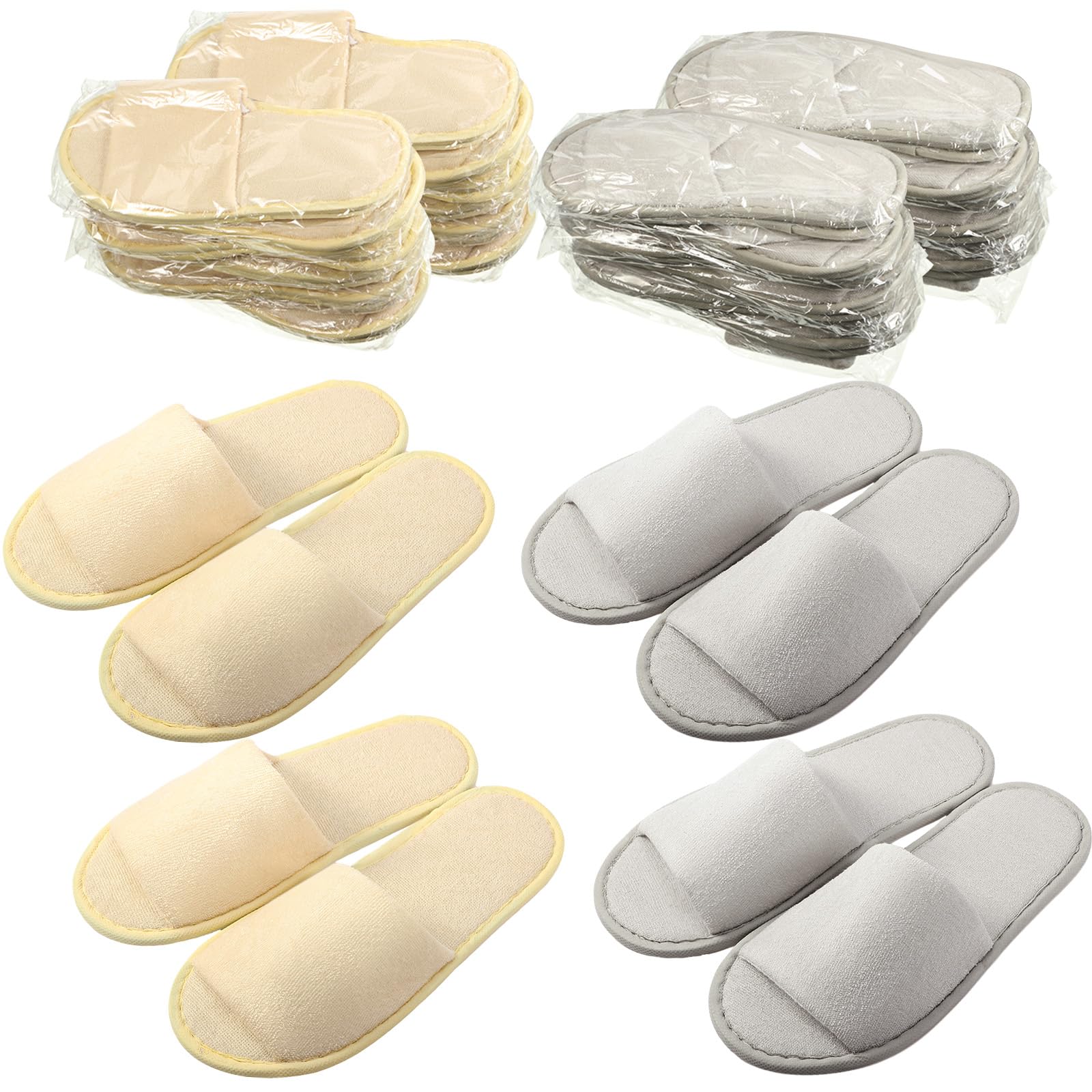 Geyoga 24 Pairs Spa Disposable Slippers – Open Toe, Non-Slip, Unisex (Light Gray & Khaki)