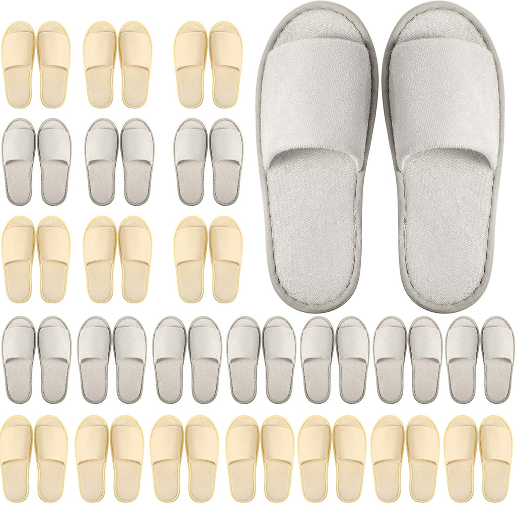 Geyoga 24 Pairs Spa Disposable Slippers – Open Toe, Non-Slip, Unisex (Light Gray & Khaki)