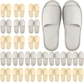 Geyoga 24 Pairs Spa Disposable Slippers – Open Toe, Non-Slip, Unisex (Light Gray & Khaki)