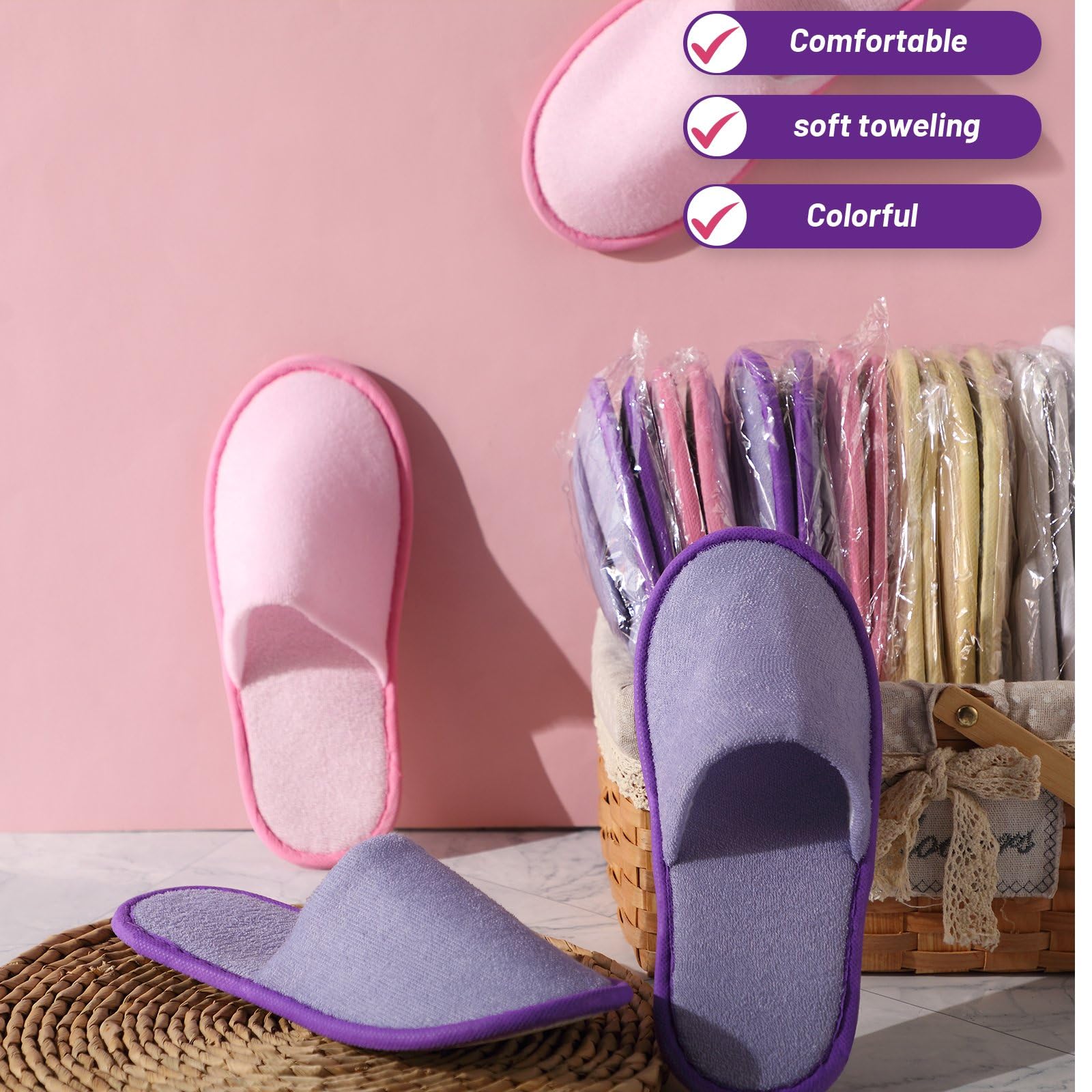 Geyoga 12-Pair Disposable Guest Slippers – Non-Slip, Washable, Travel-Ready