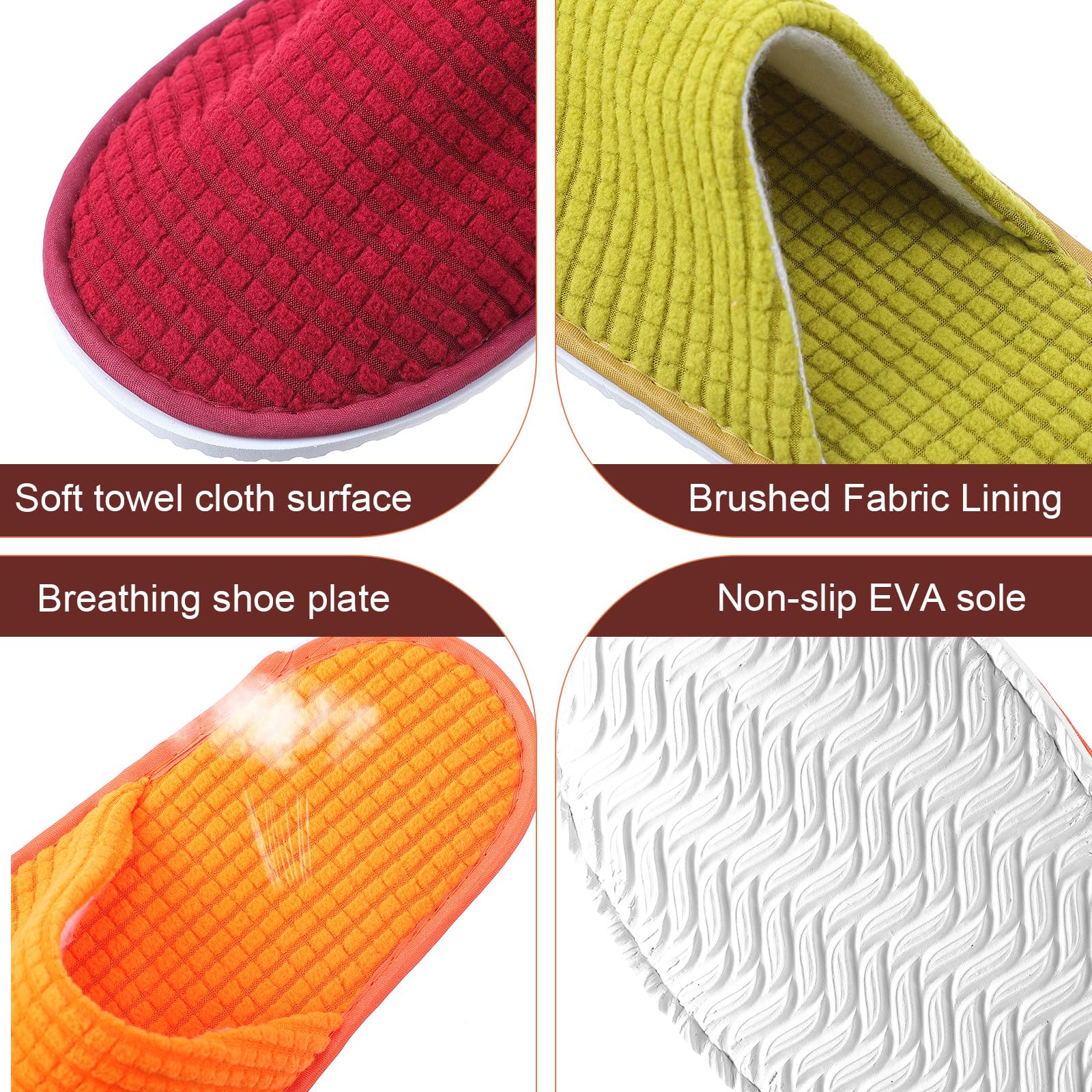 Geyoga 12 Pair Guest Slippers – Non-Slip, Washable & Reusable, 4 Colors
