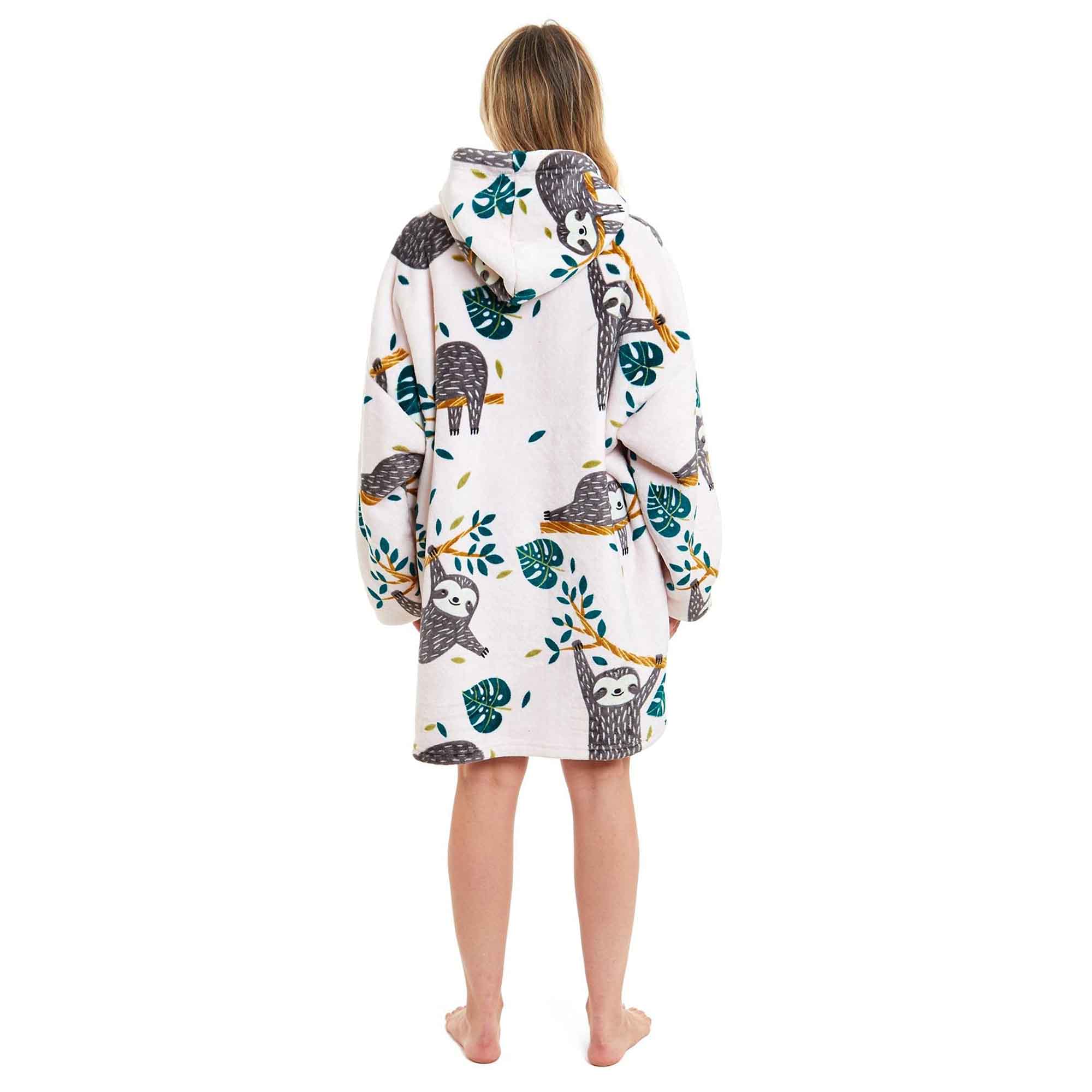 Daisy Dreamer Giant Sloth Hooded Blanket Ultra Soft Sherpa Fur Plush Flannel Fleece Comfort Cuff Cotton Rich Pack