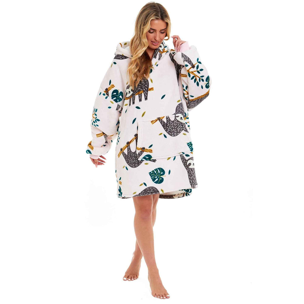 Daisy Dreamer Giant Sloth Hooded Blanket Ultra Soft Sherpa Fur Plush Flannel Fleece Comfort Cuff Cotton Rich Pack