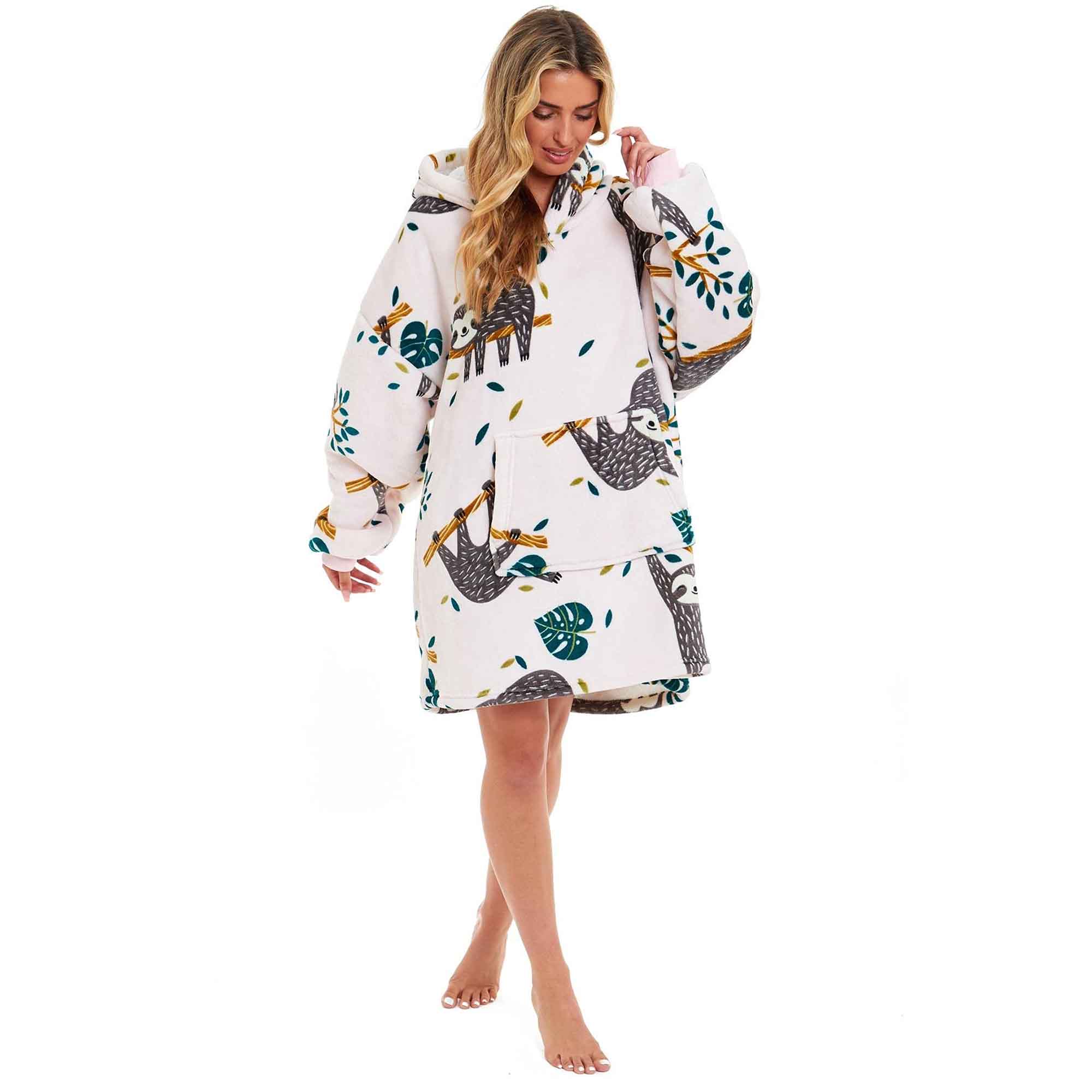 Daisy Dreamer Giant Sloth Hooded Blanket Ultra Soft Sherpa Fur Plush Flannel Fleece Comfort Cuff Cotton Rich Pack