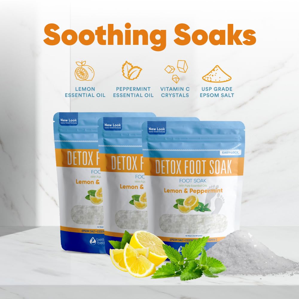 Detox Foot Soak (3 Pack) by Better Bath Better Body – Epsom Salt with Pure Essential Oils in BPA-Free Pouches