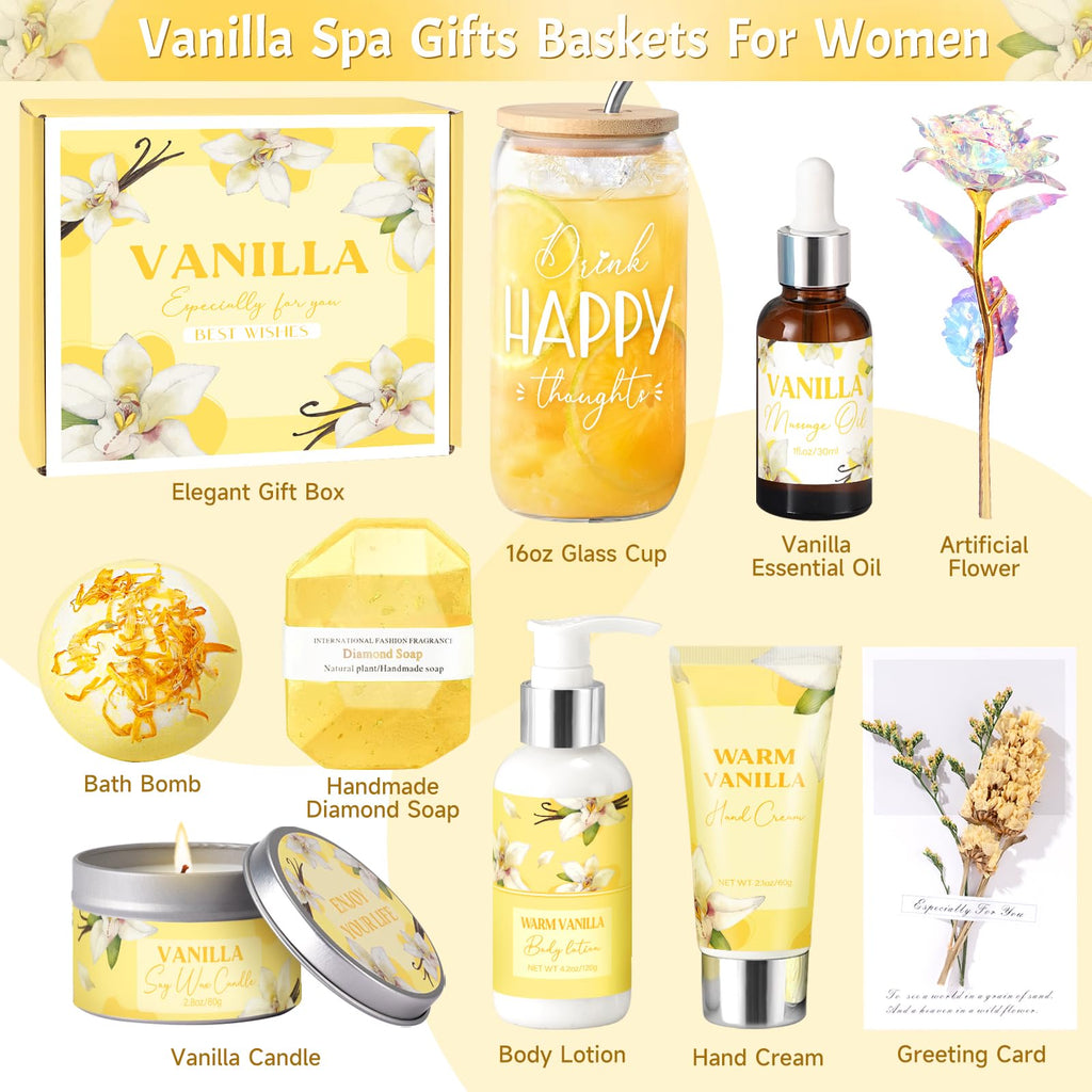 GiftPeak Birthday Spa Gifts for Women – Vanilla Self-Care Box for Mom, Wife, Friend